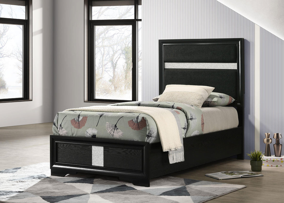 Miranda 55-inch Upholstered Twin Panel Bed Black - 206360T