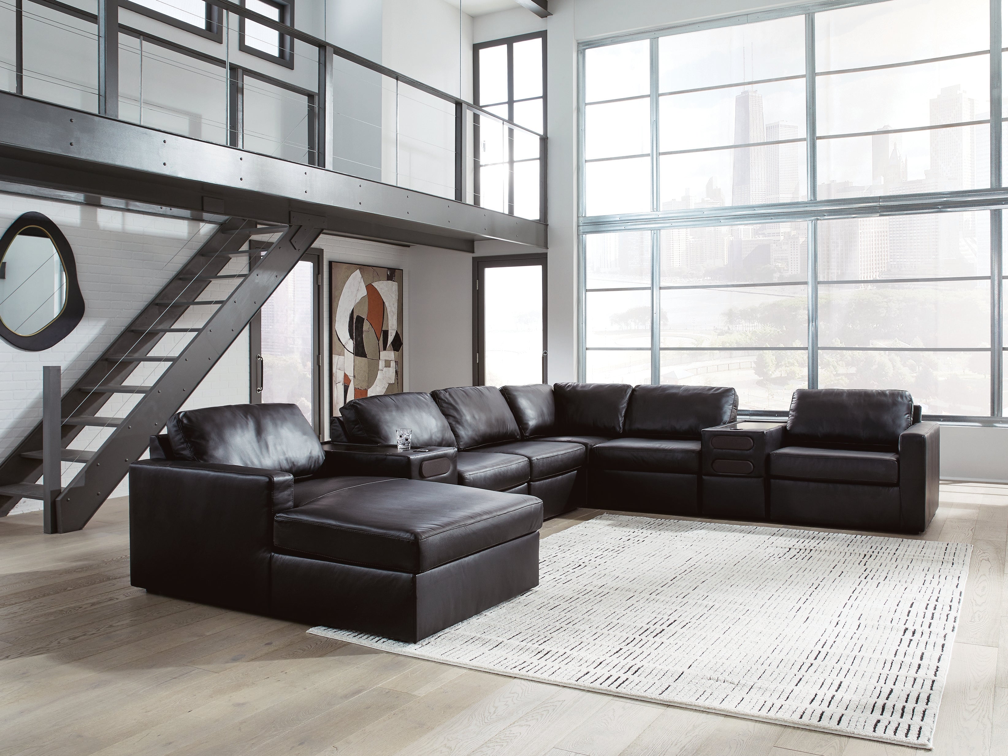ModMax II Black 8-Piece Sectional with Chaise and Audio Consoles - 74305S47