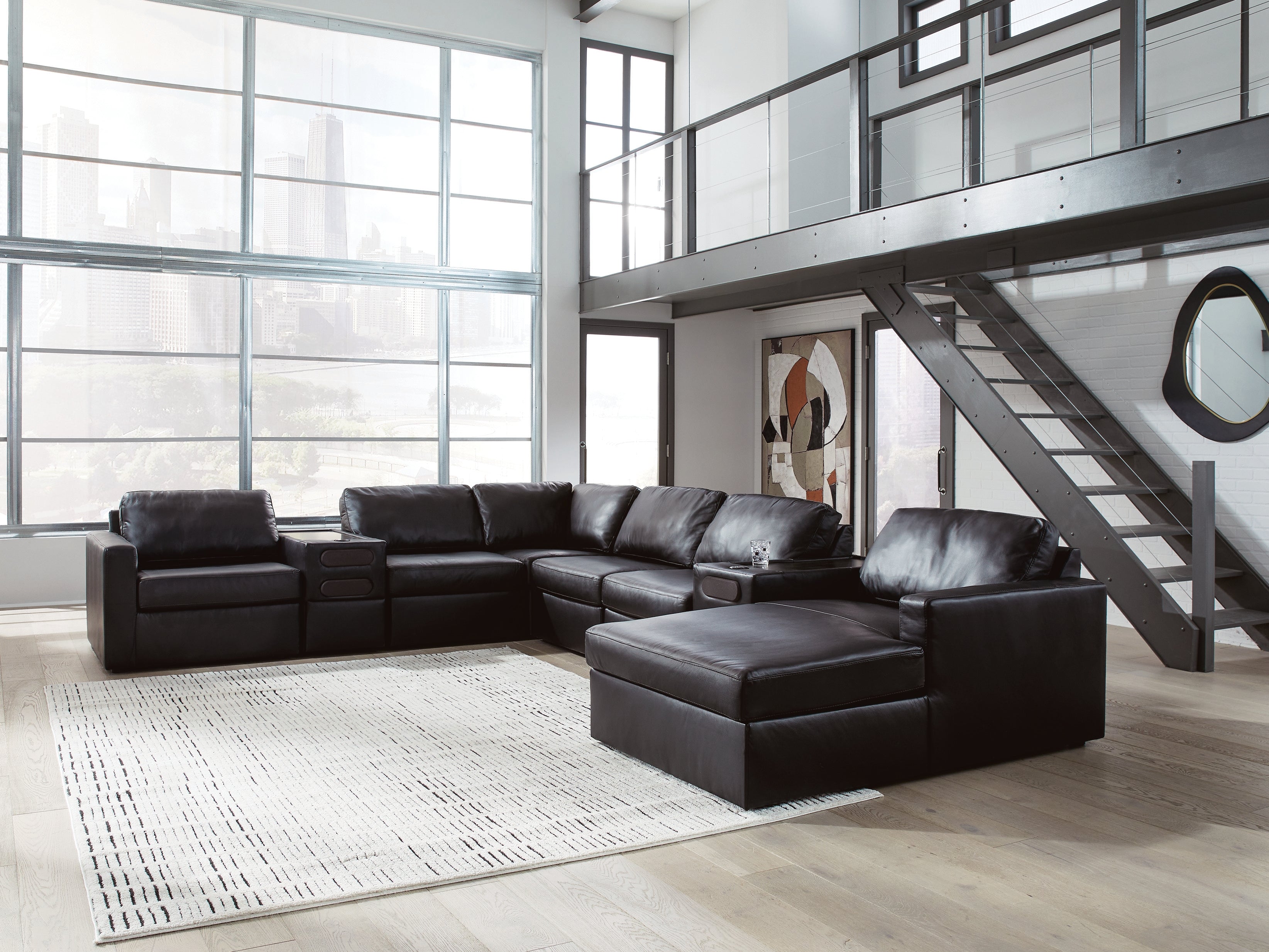 ModMax II Black 8-Piece Sectional with Chaise and Audio Consoles - 74305S48