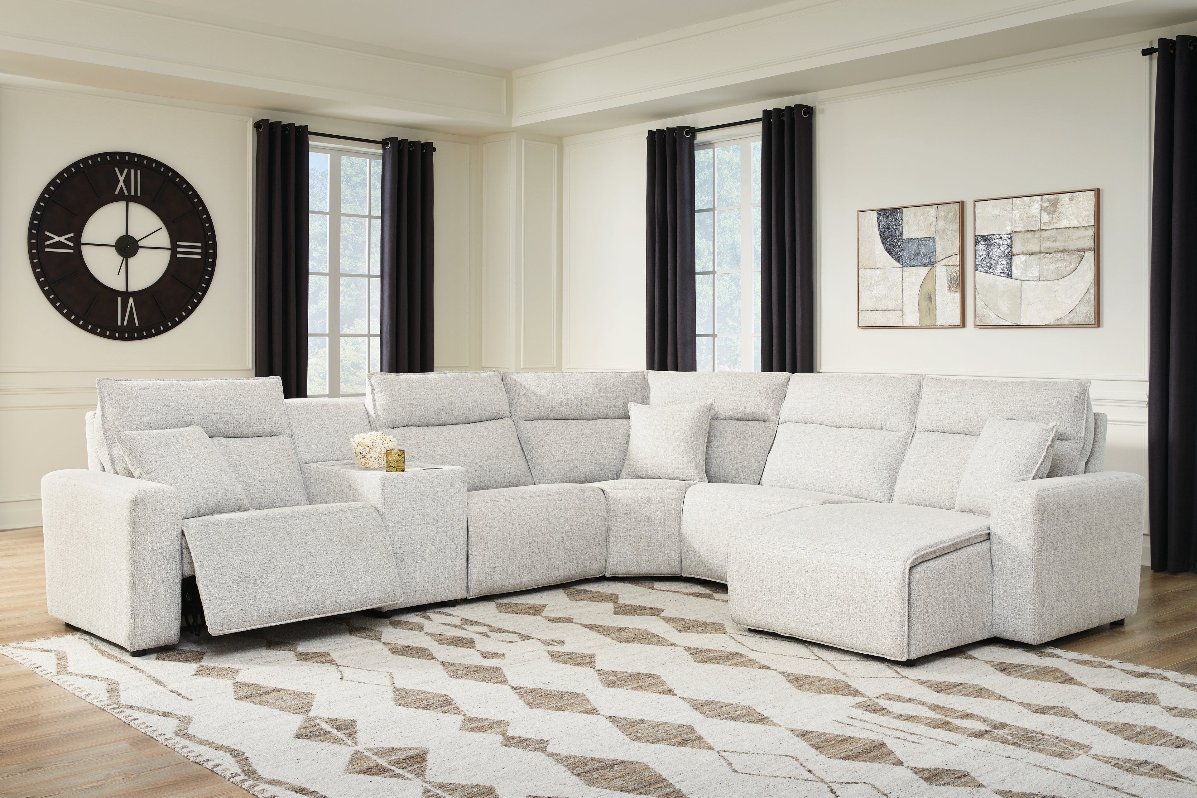 ModMax II Stone 6-Piece Power Reclining Sectional with Chaise and Console - 65907S6