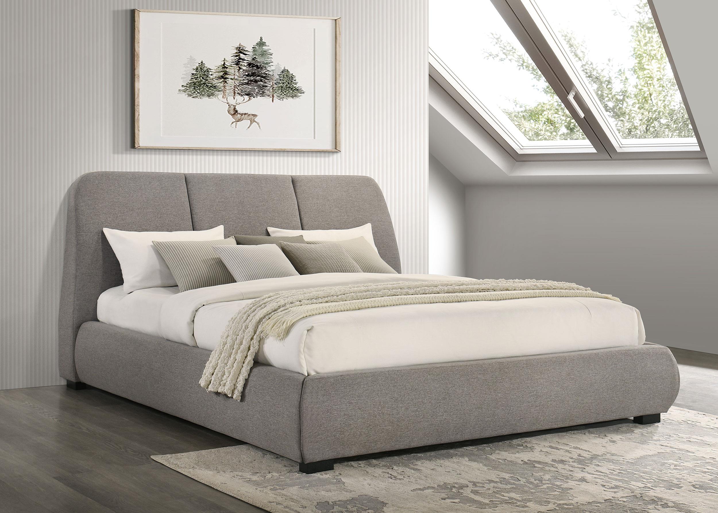 Mokena 46-inch Upholstered Eastern King Platform Bed Taupe - 310090KE