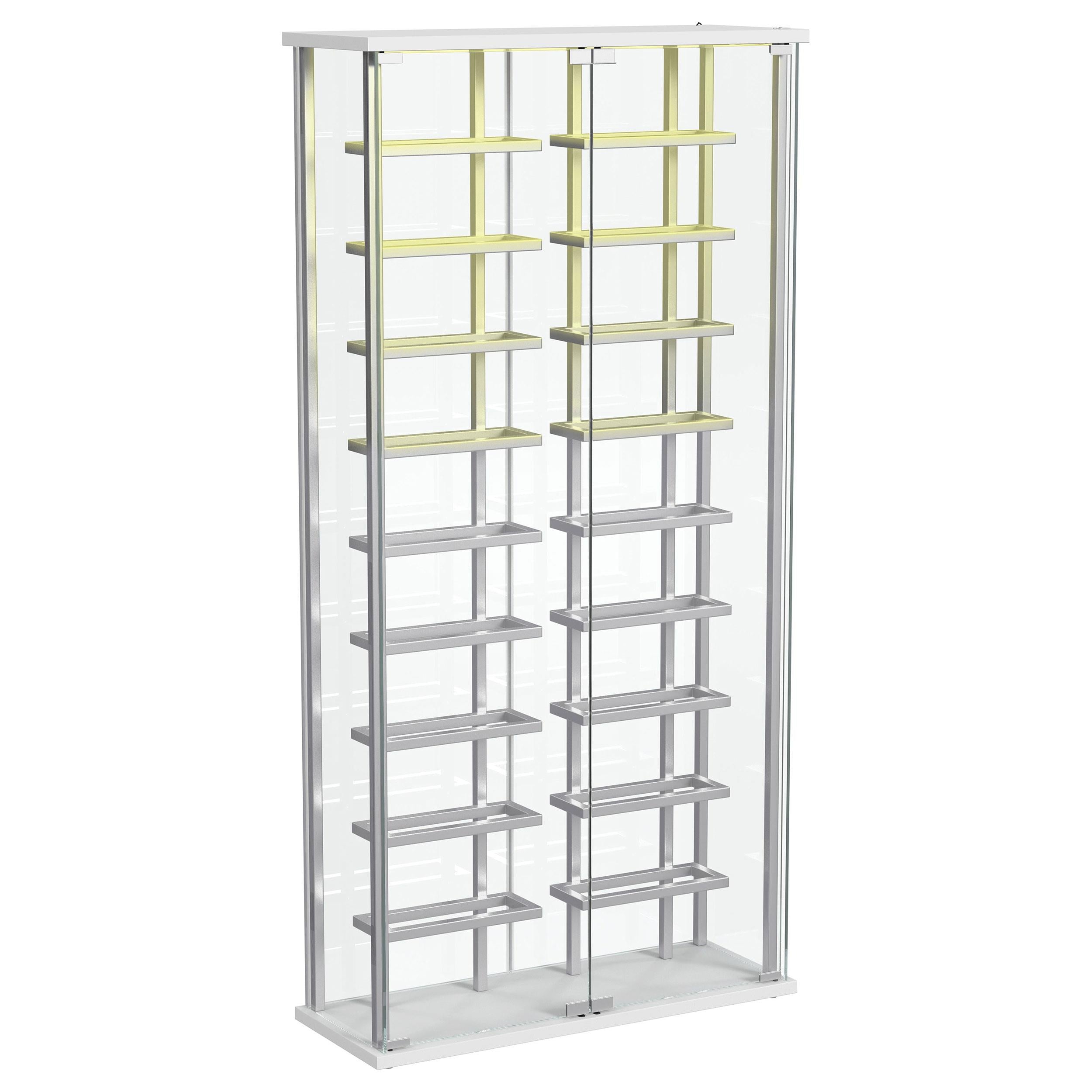 Montara Tempered Glass Wine Storage Display Curio Cabinet with LED Lighting Chrome - 182037