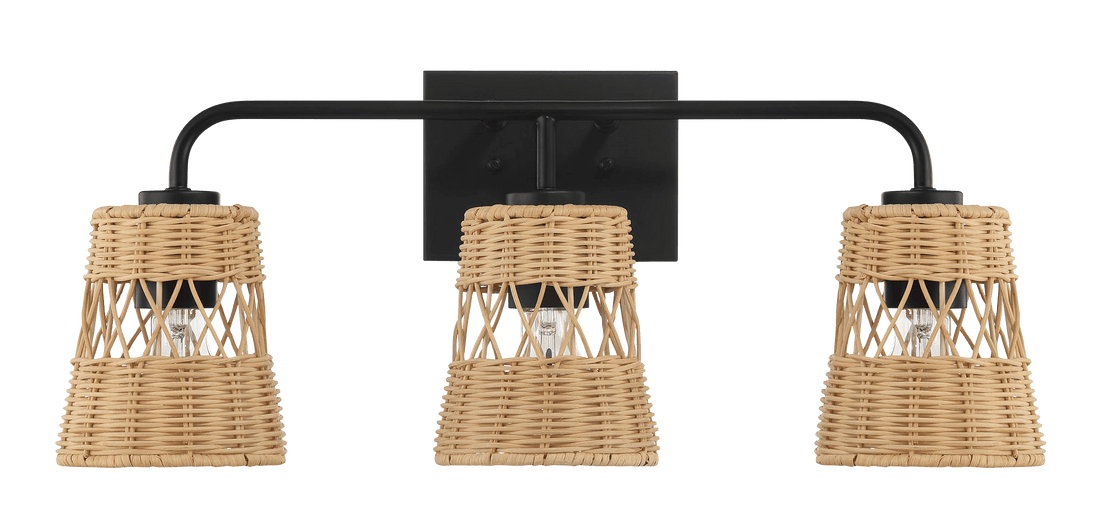 Moonlit Three Lights Wall Sconce With Rattan Shade, Bathroom Lighting Fixtures Over Mirror - WLL03900601