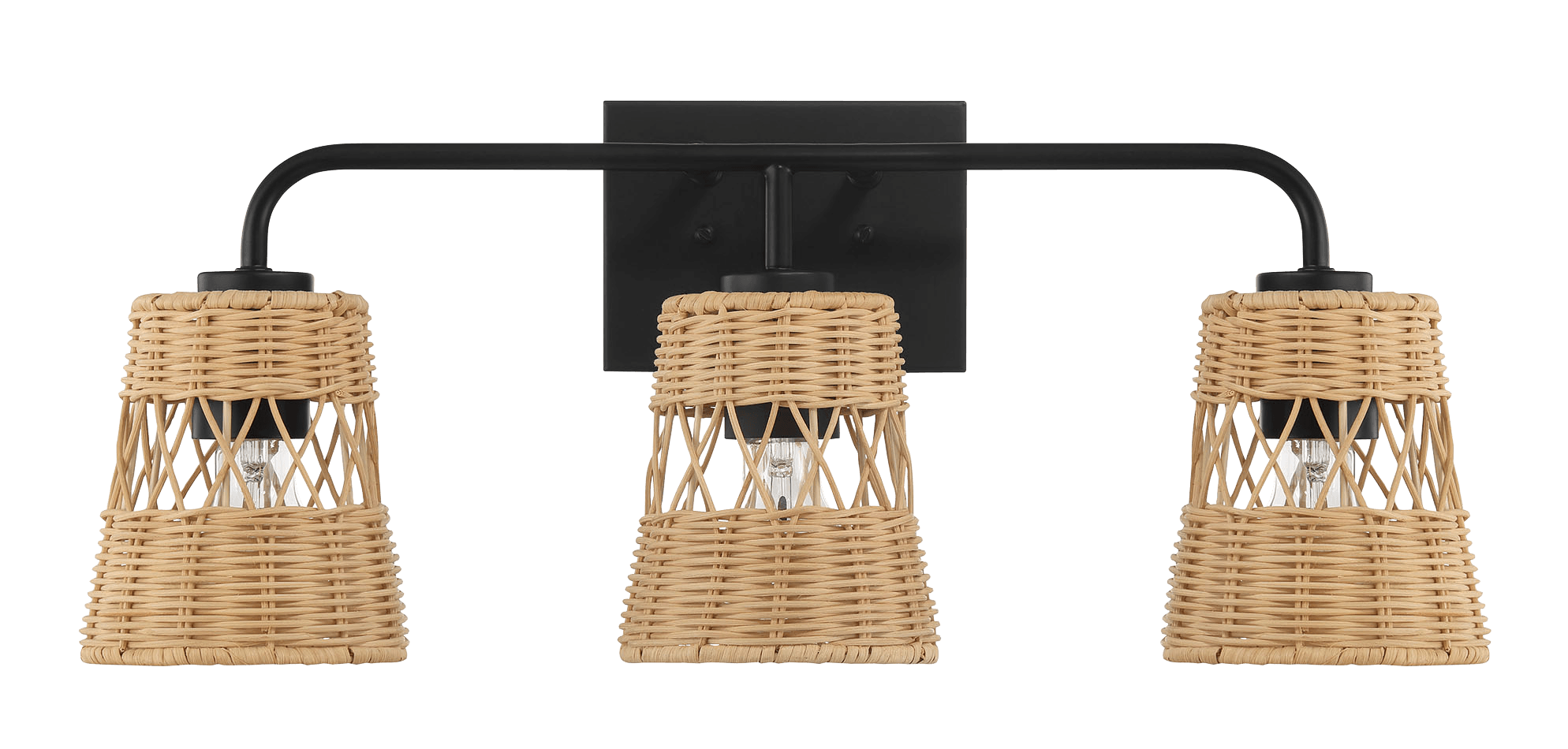 Moonlit Three Lights Wall Sconce With Rattan Shade, Bathroom Lighting Fixtures Over Mirror - WLL03900601