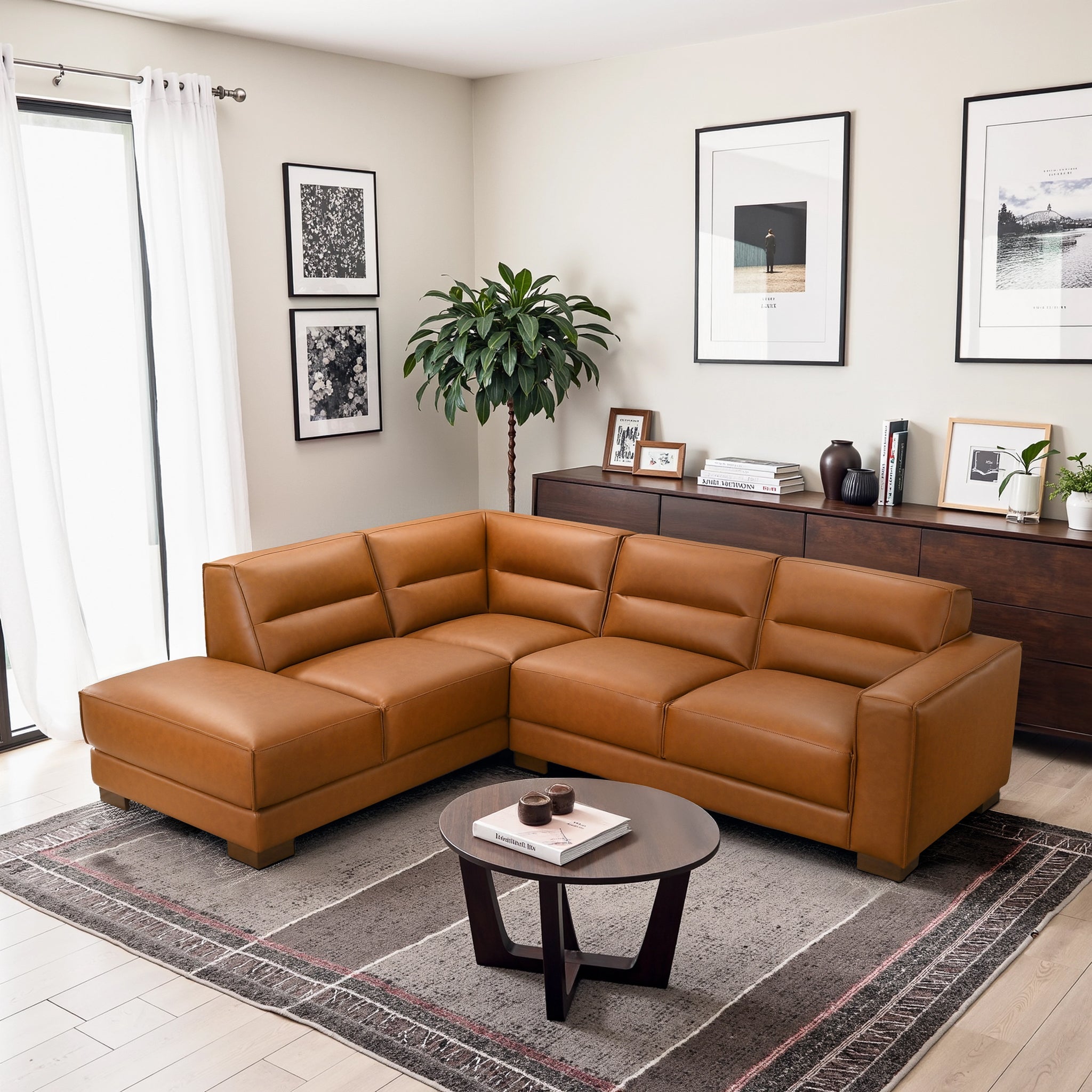 Muncie L-Shaped Sofa with Plush Cushions & Walnut Wood Legs - SEC00403601