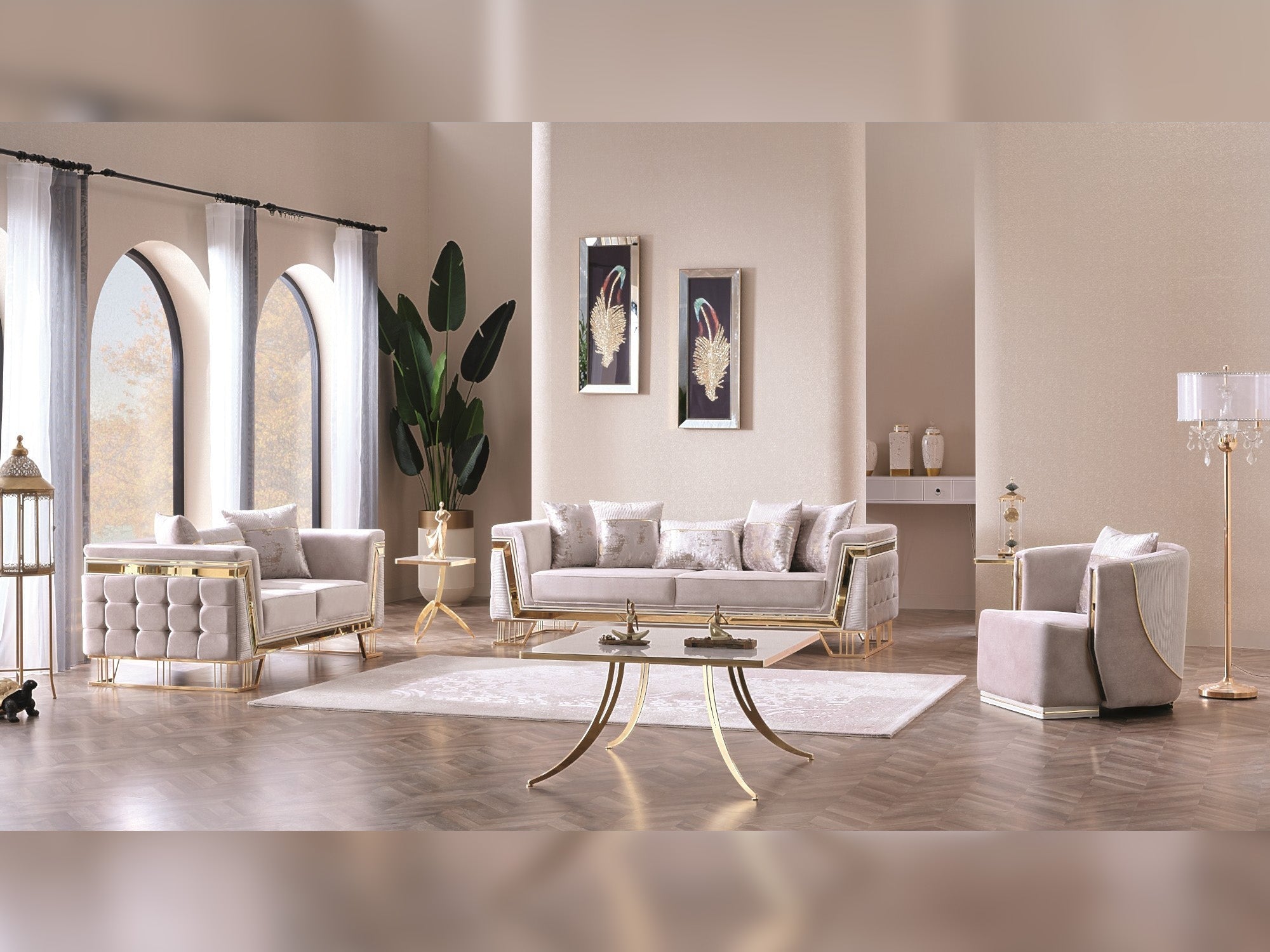 Munich 3-pieces (Sofa & Loveseat & Chair) Livingroom Set in Cream