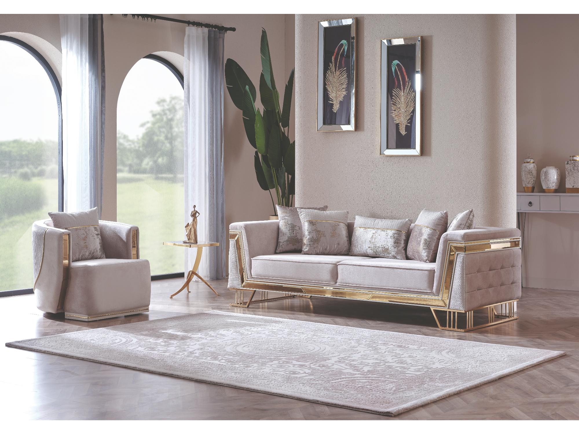 Munich 3-pieces (Sofa & Loveseat & Chair) Livingroom Set in Cream