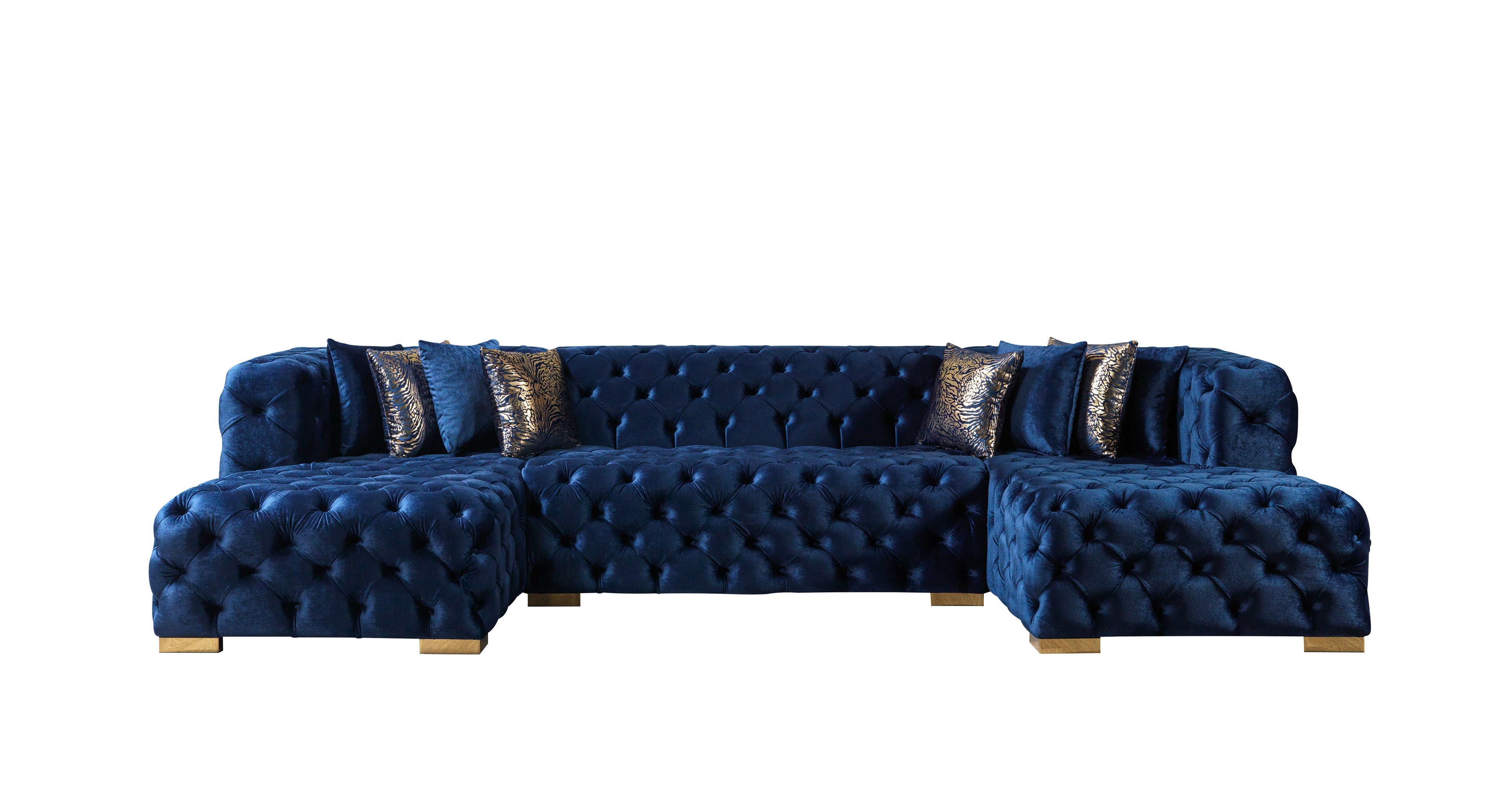 Neva Blue Velvet Double Chaise 138" Sectional - NEVABLUE-SEC