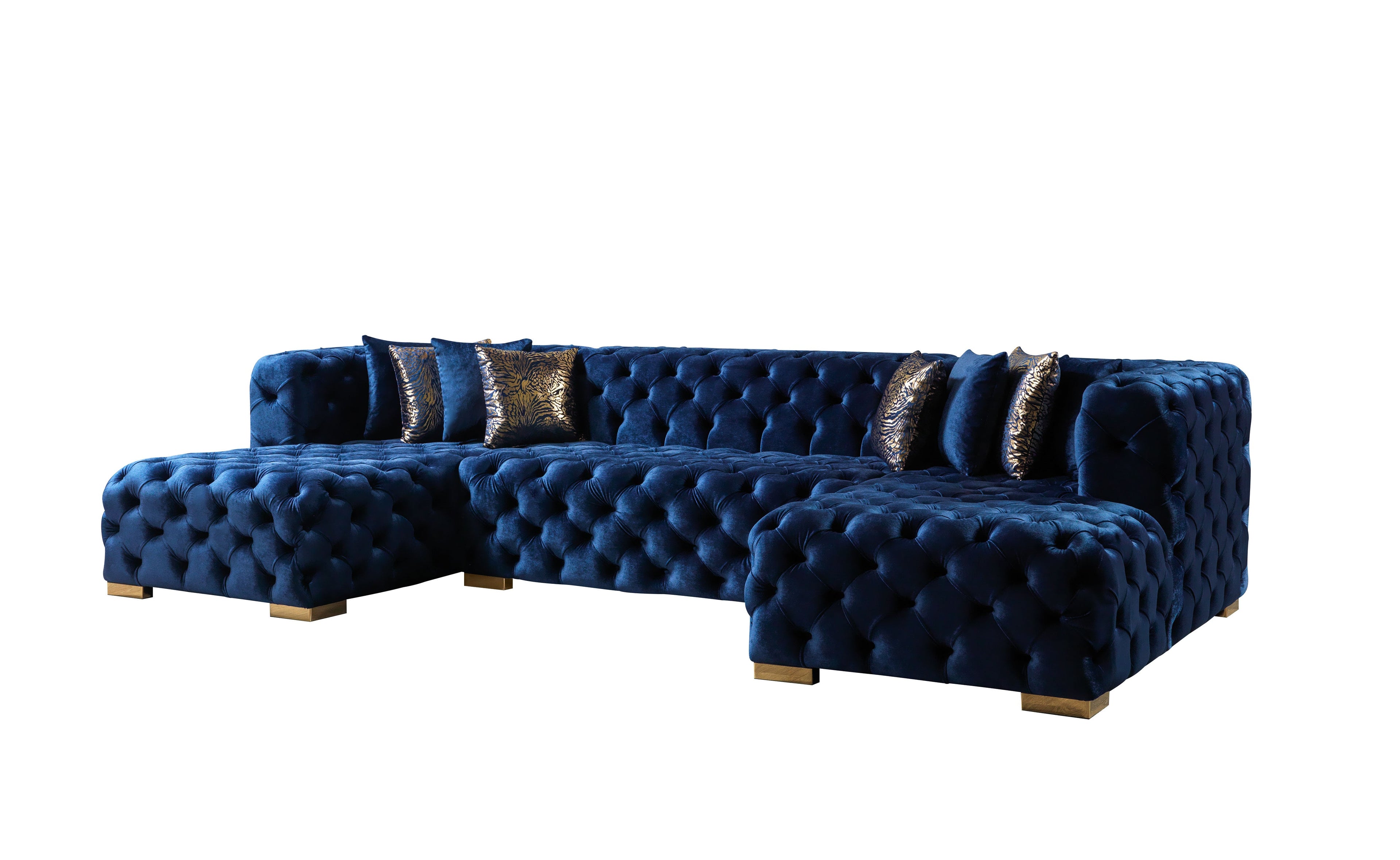 Neva Blue Velvet Double Chaise 138" Sectional - NEVABLUE-SEC