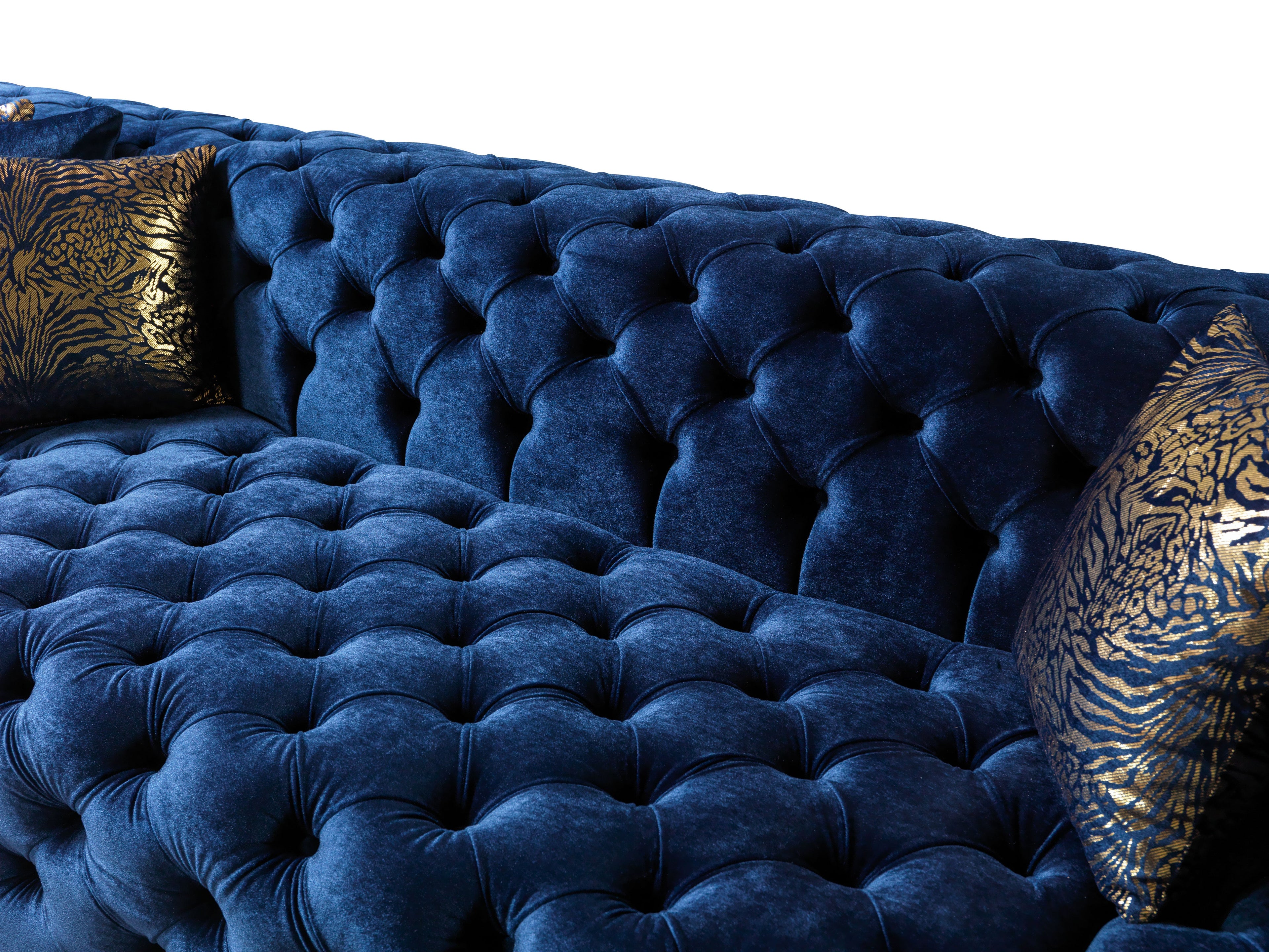 Neva Blue Velvet Double Chaise 138" Sectional - NEVABLUE-SEC