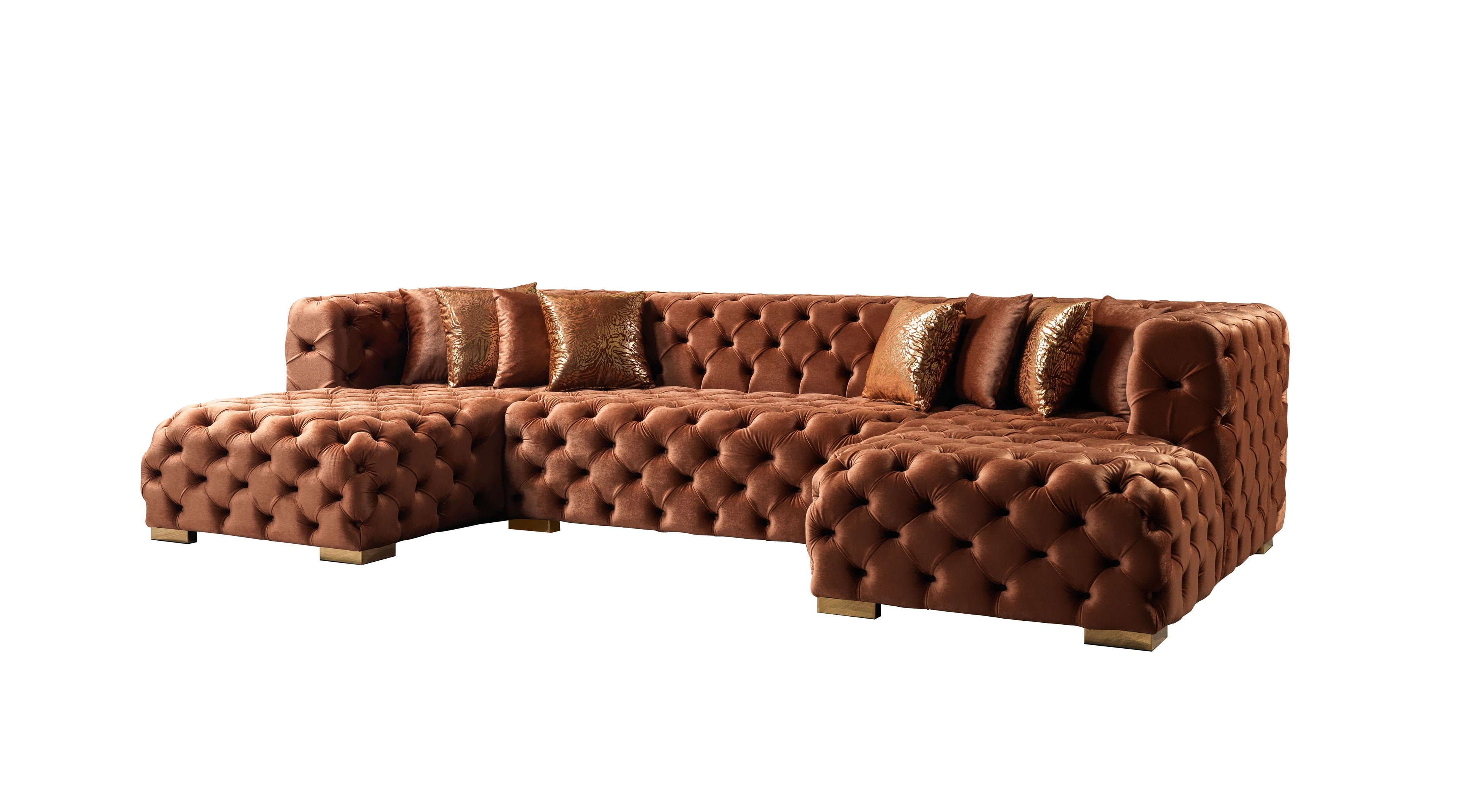 Neva Orange Velvet Double Chaise 138" Sectional - NEVAORANGE-SEC