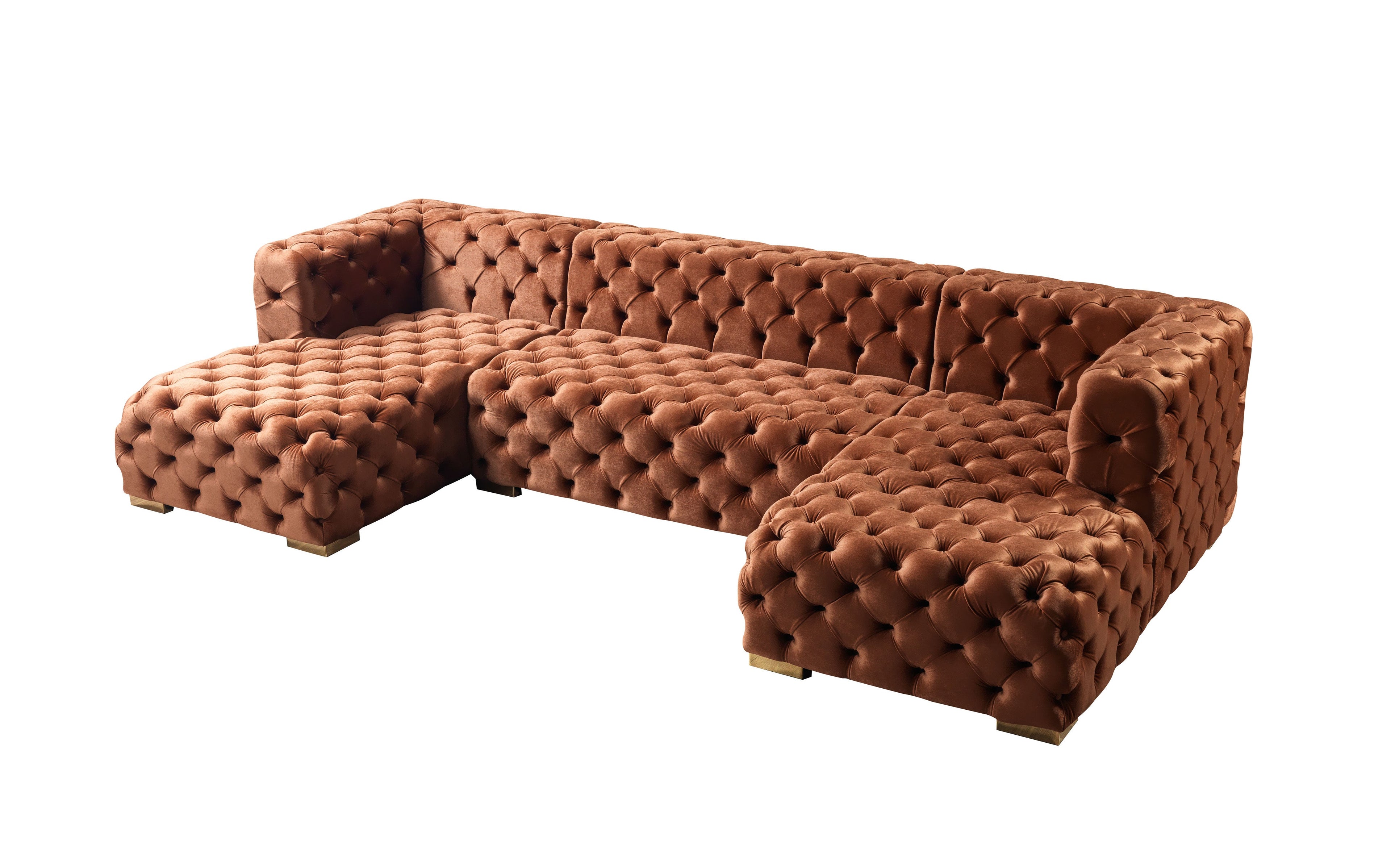 Neva Orange Velvet Double Chaise 138" Sectional - NEVAORANGE-SEC