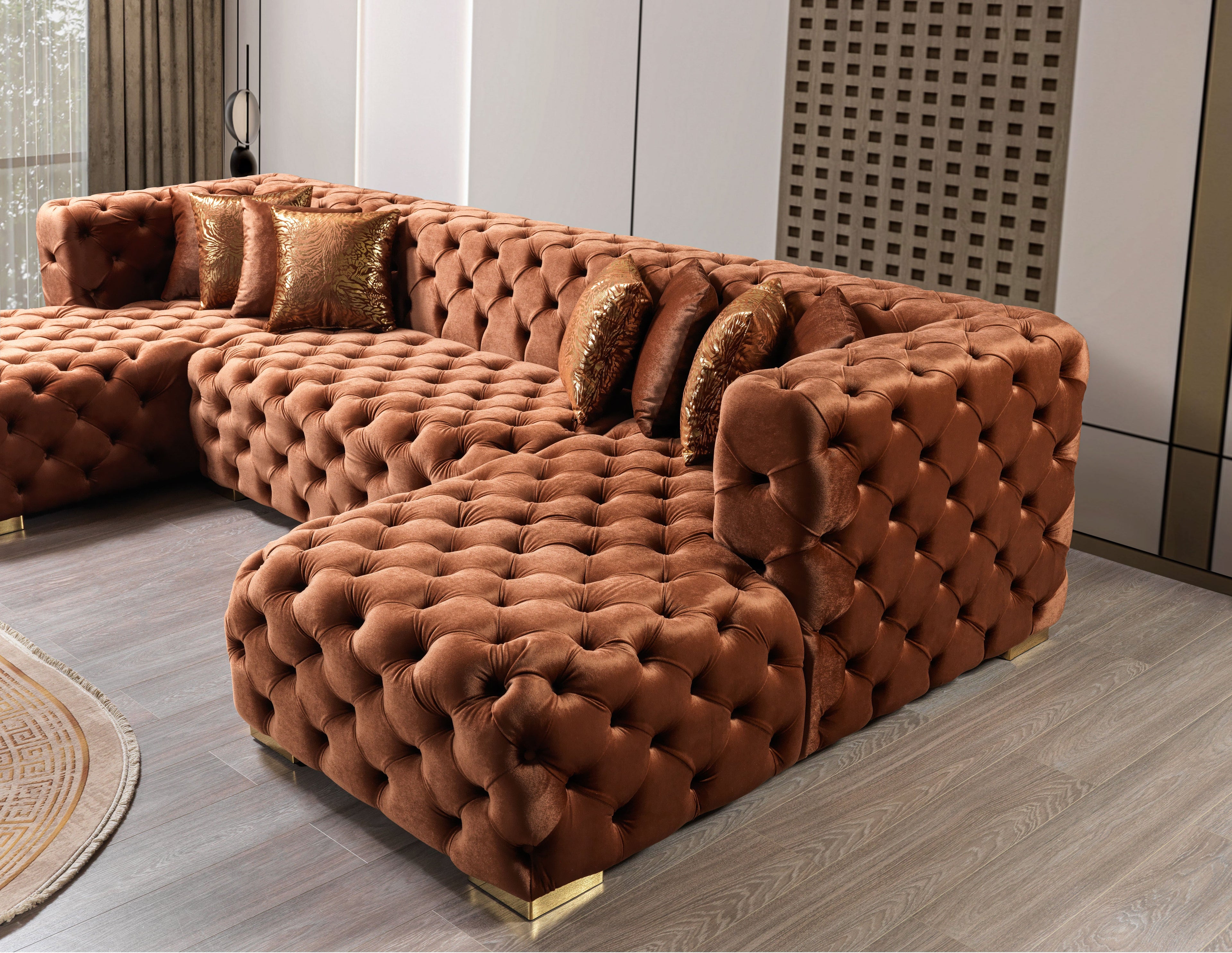 Neva Orange Velvet Double Chaise 138" Sectional - NEVAORANGE-SEC
