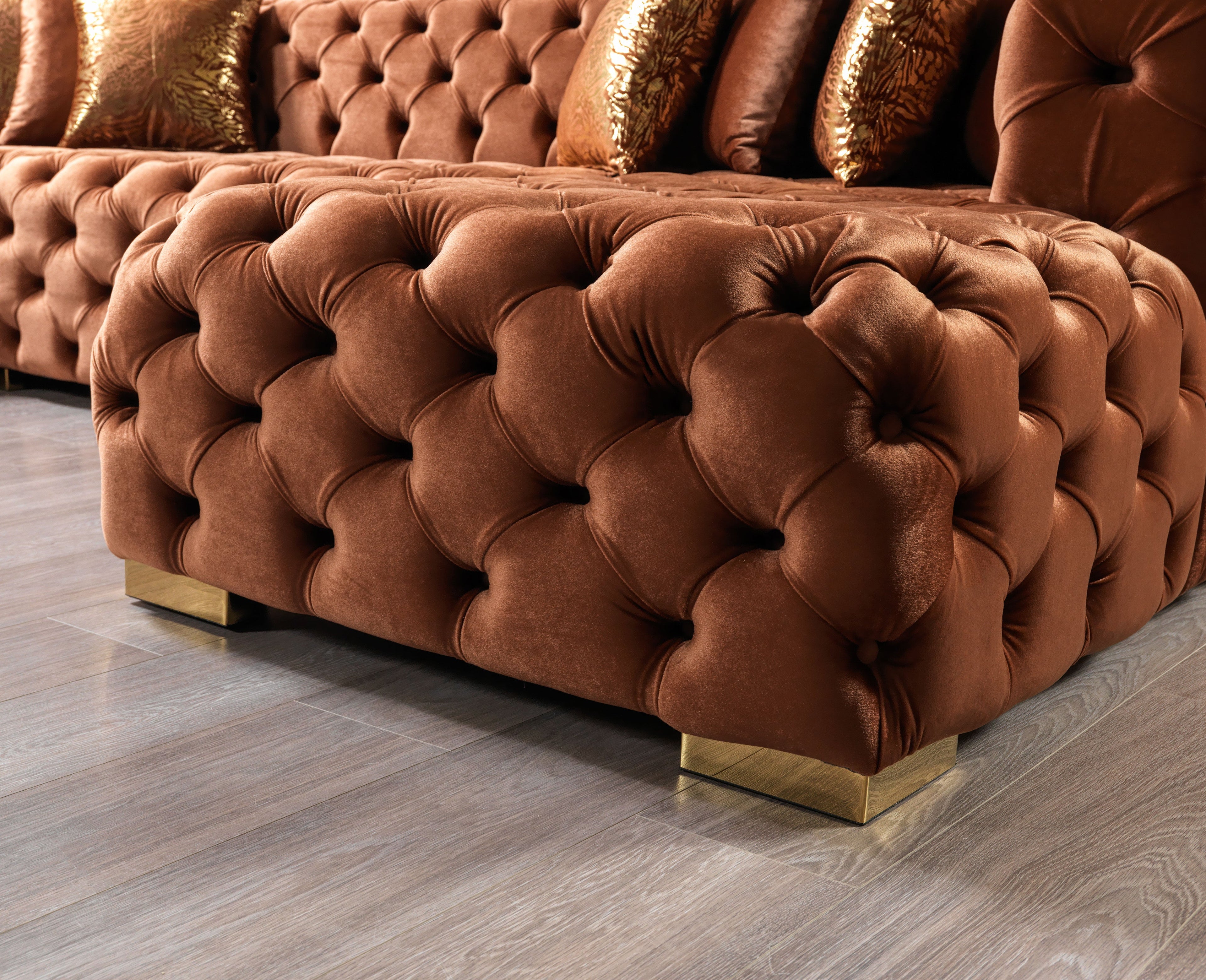 Neva Orange Velvet Double Chaise 138" Sectional - NEVAORANGE-SEC