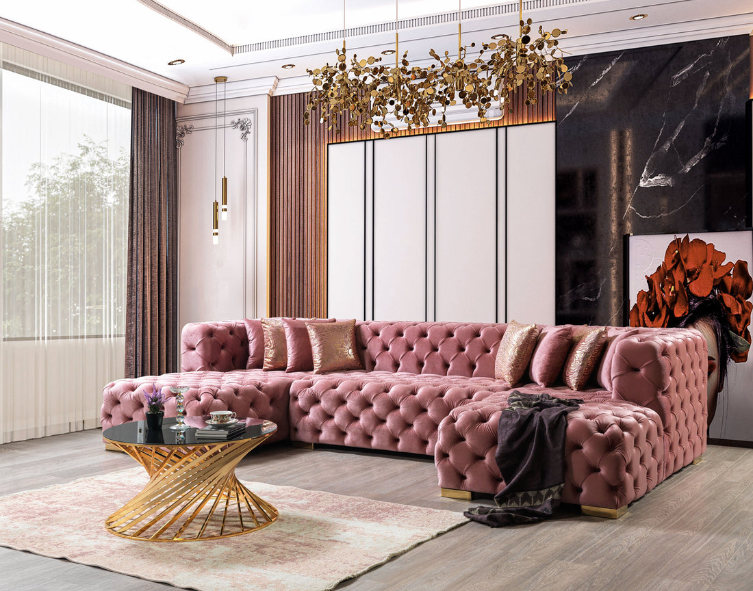 Neva Pink Velvet Double Chaise 138" Sectional - NEVAPINK-SEC