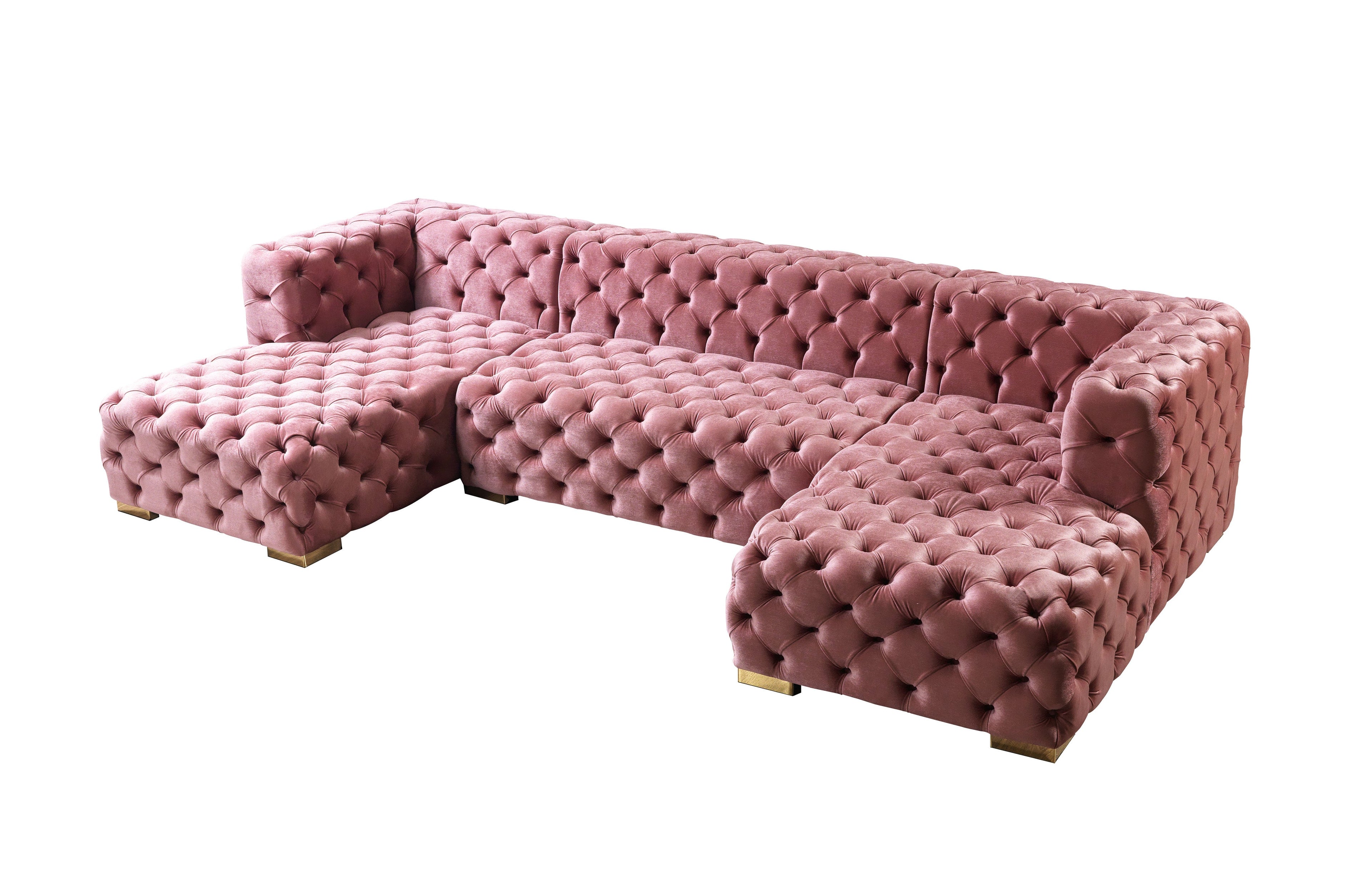 Neva Pink Velvet Double Chaise 138" Sectional - NEVAPINK-SEC