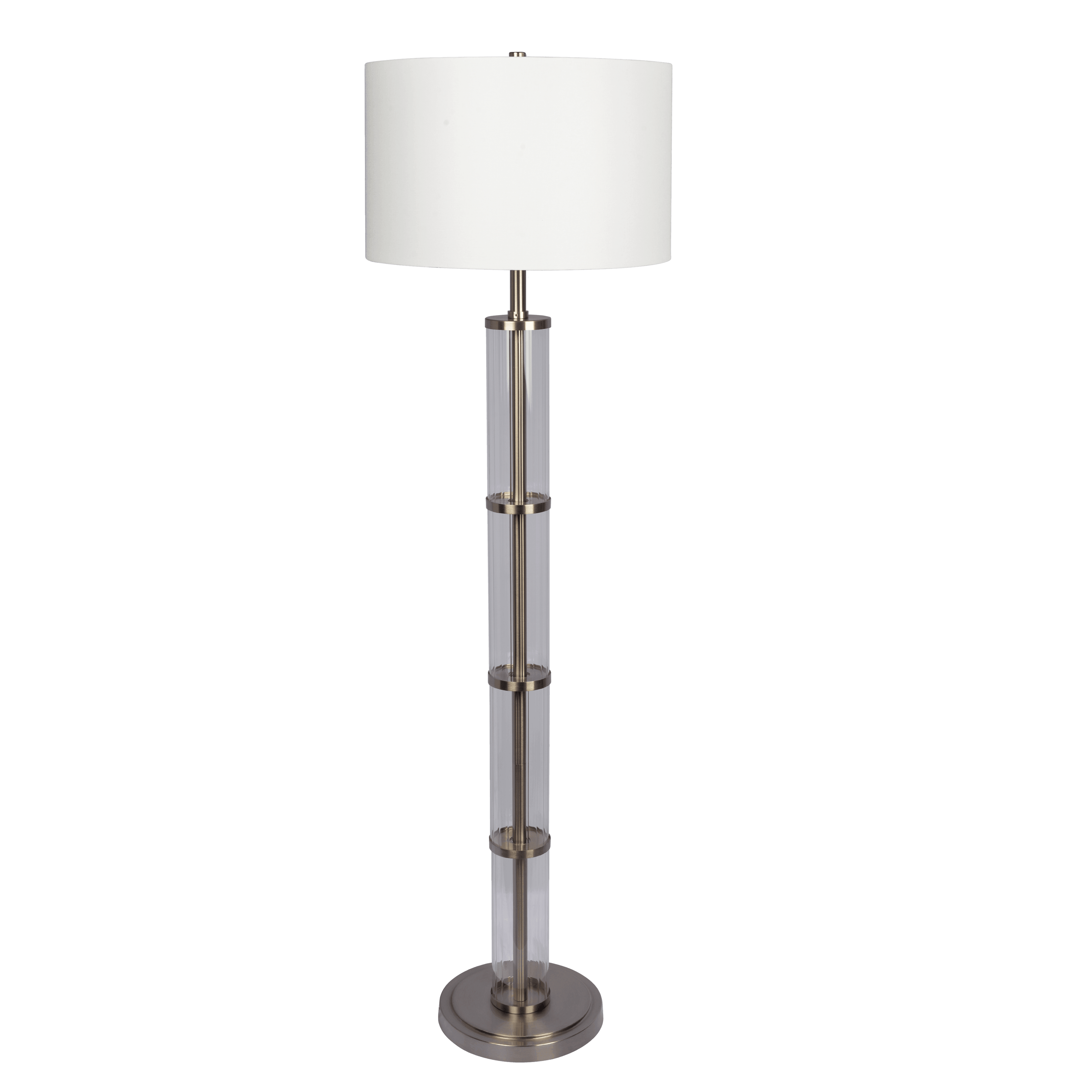 Nimbus Brushed Nickel Floor Lamp with 3-Way Rotary Switch Clear Glass Body Metal Base - FLL03701101