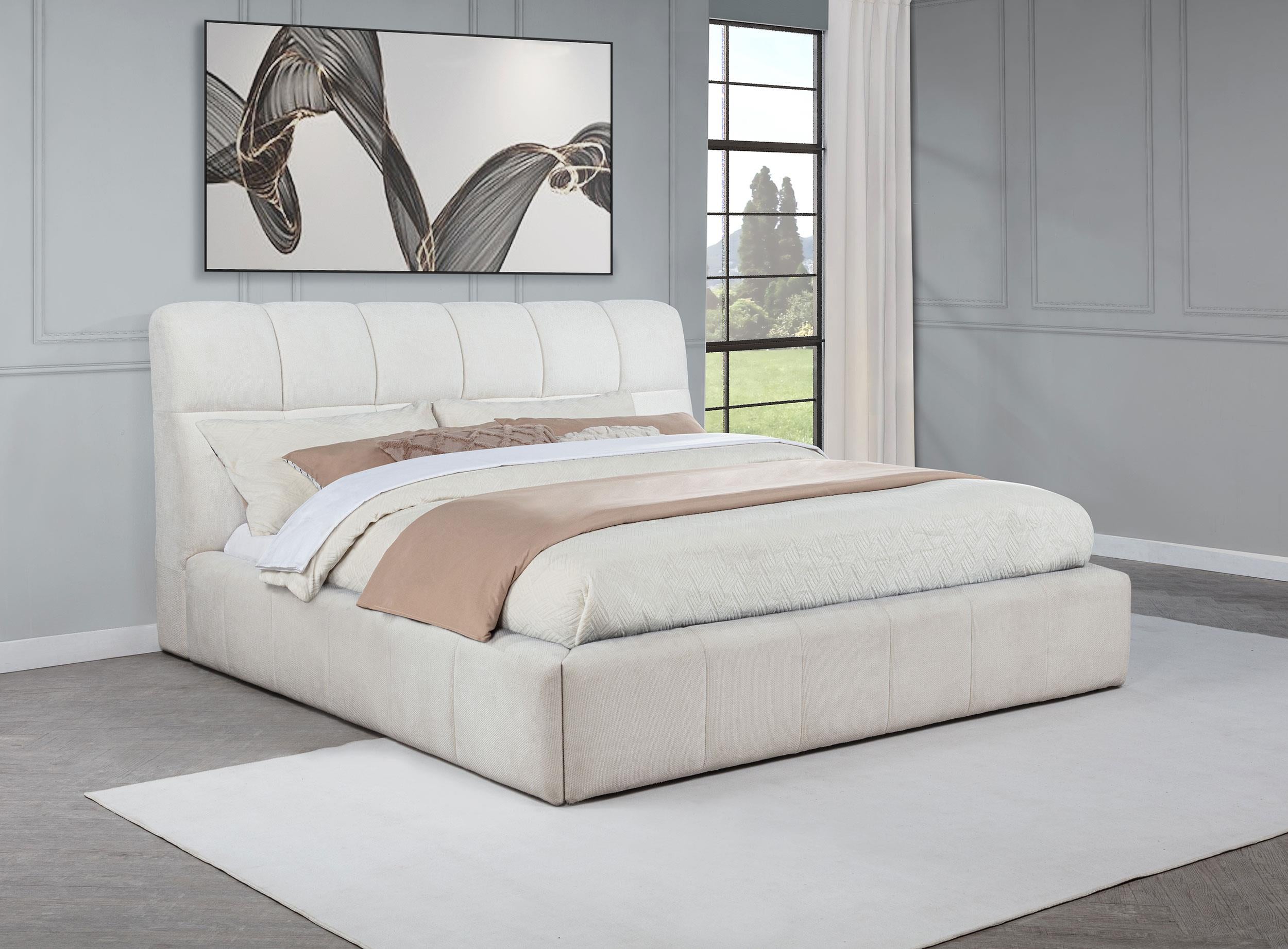 Nollet 48-inch Upholstered Queen Panel Platform Bed Cream - 315917CRMQ