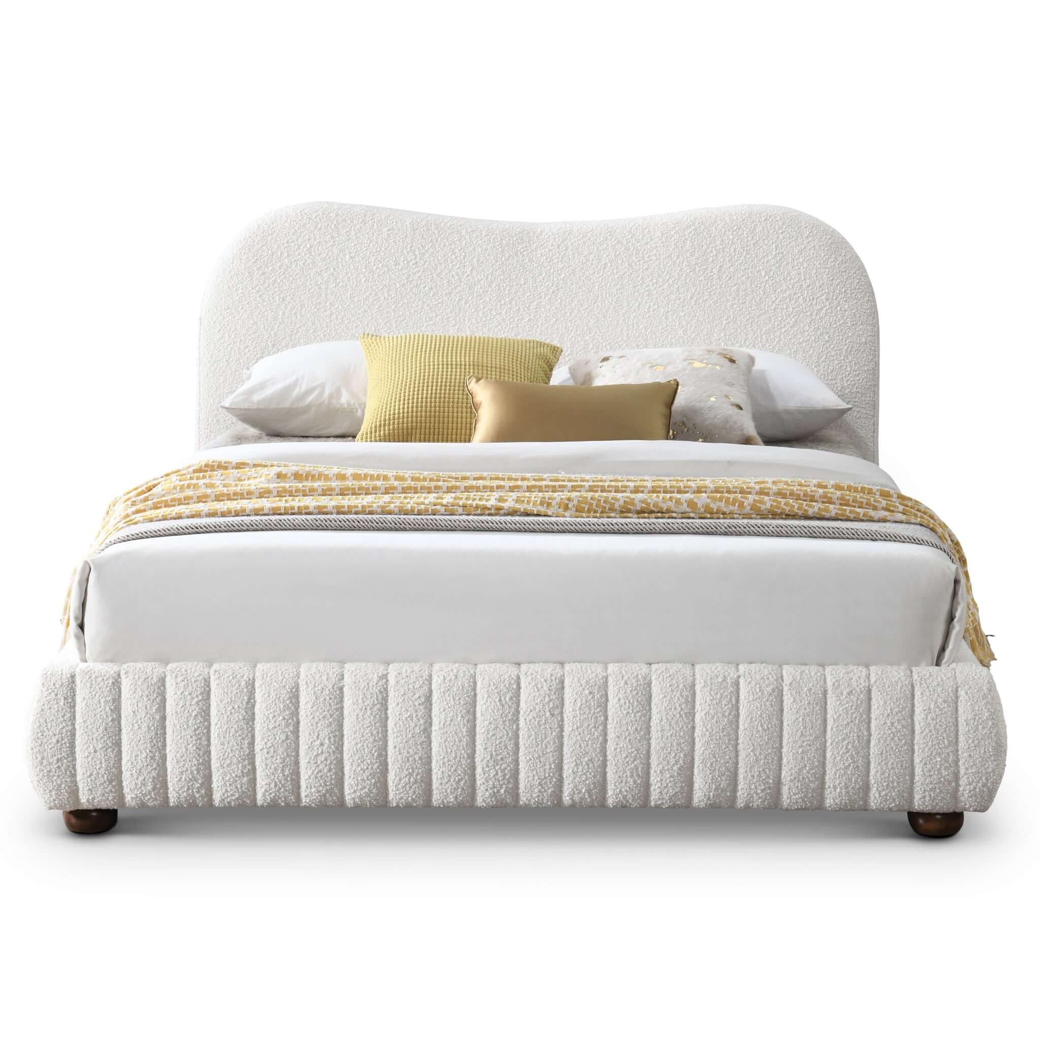 Norme Boucle Upholstered Low Profile Queen Size Platform Bed In Cream - BED00500801
