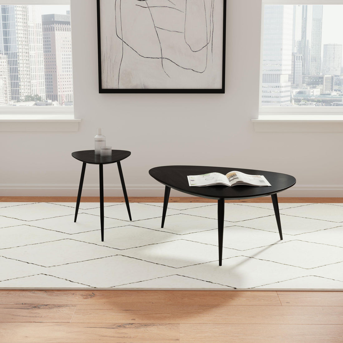 Odessa 2-piece Triangular Coffee and End Table Set Black - 707918-S2