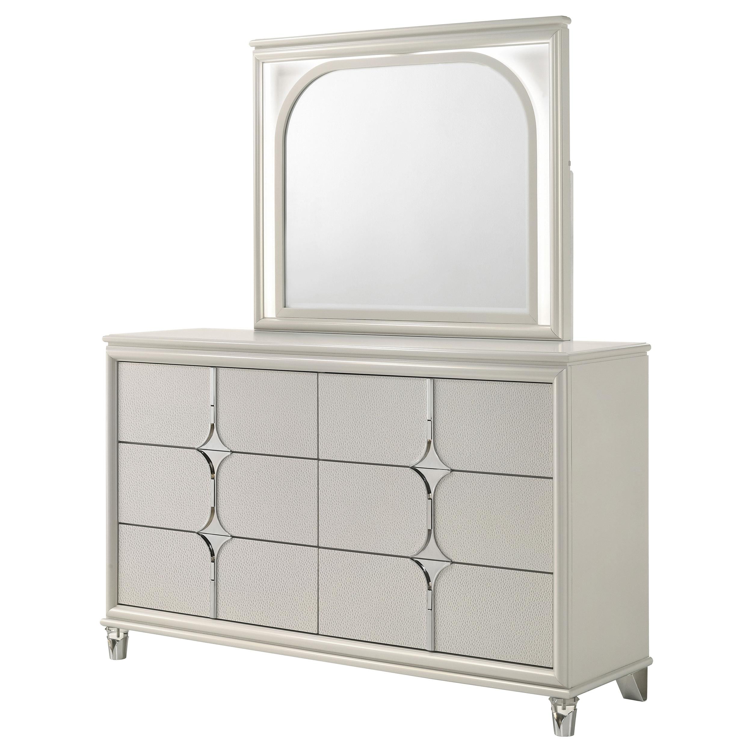 Olivia 6-drawer Dresser and LED Mirror Pearl White - 224953M