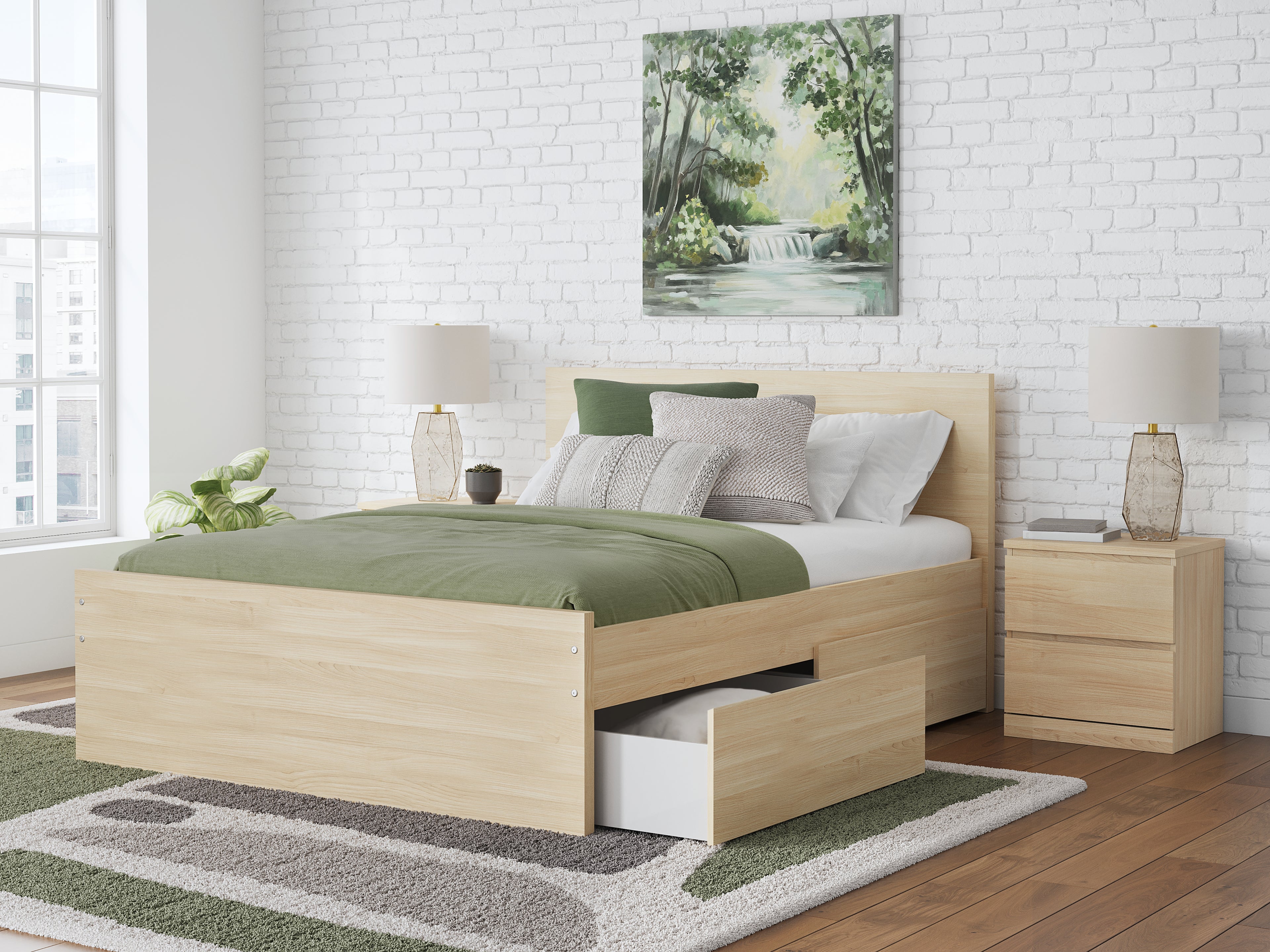 Onita Natural Full Panel Platform Bed with 2 Side Storage - EB9632B17