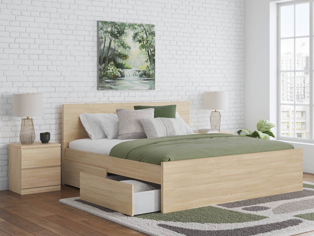 Onita Natural King Panel Platform Bed with Storage - EB9632B23