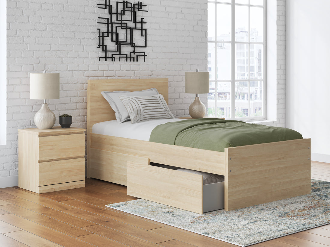 Onita Natural Twin Panel Platform Bed with 1 Side Storage - EB9632B10
