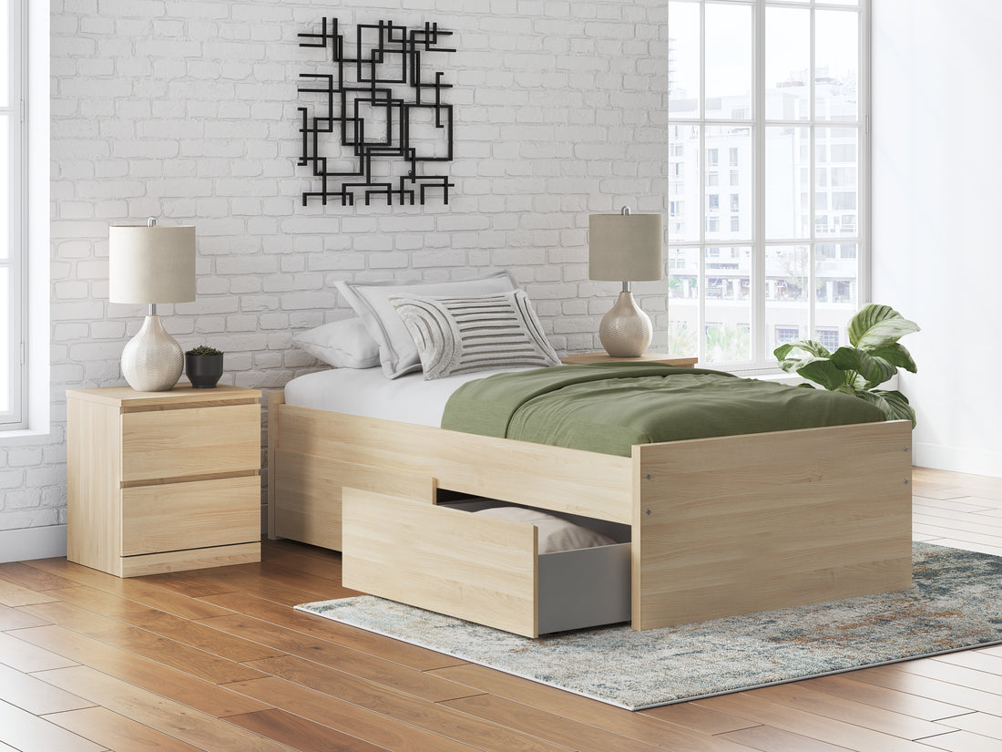 Onita Natural Twin Platform Bed with 1 Side Storage - EB9632B7