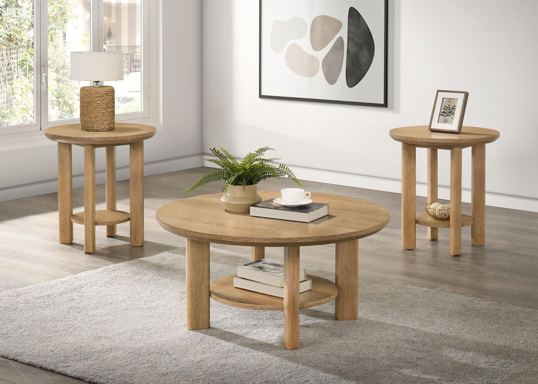 Ottowa 3-piece Round Wood Coffee Table Set Light Oak - 706298-S3