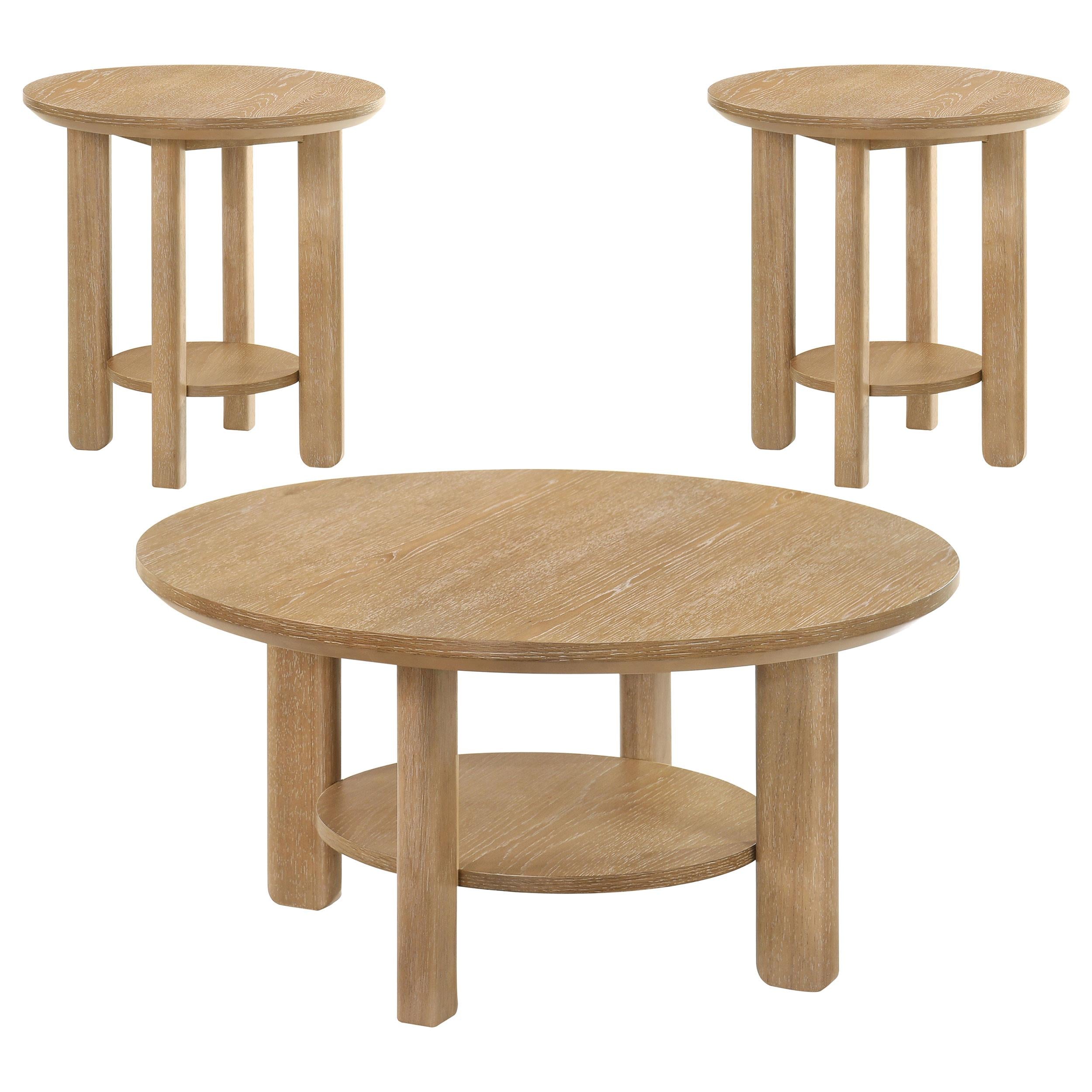 Ottowa 3-piece Round Wood Coffee Table Set Light Oak - 706298-S3