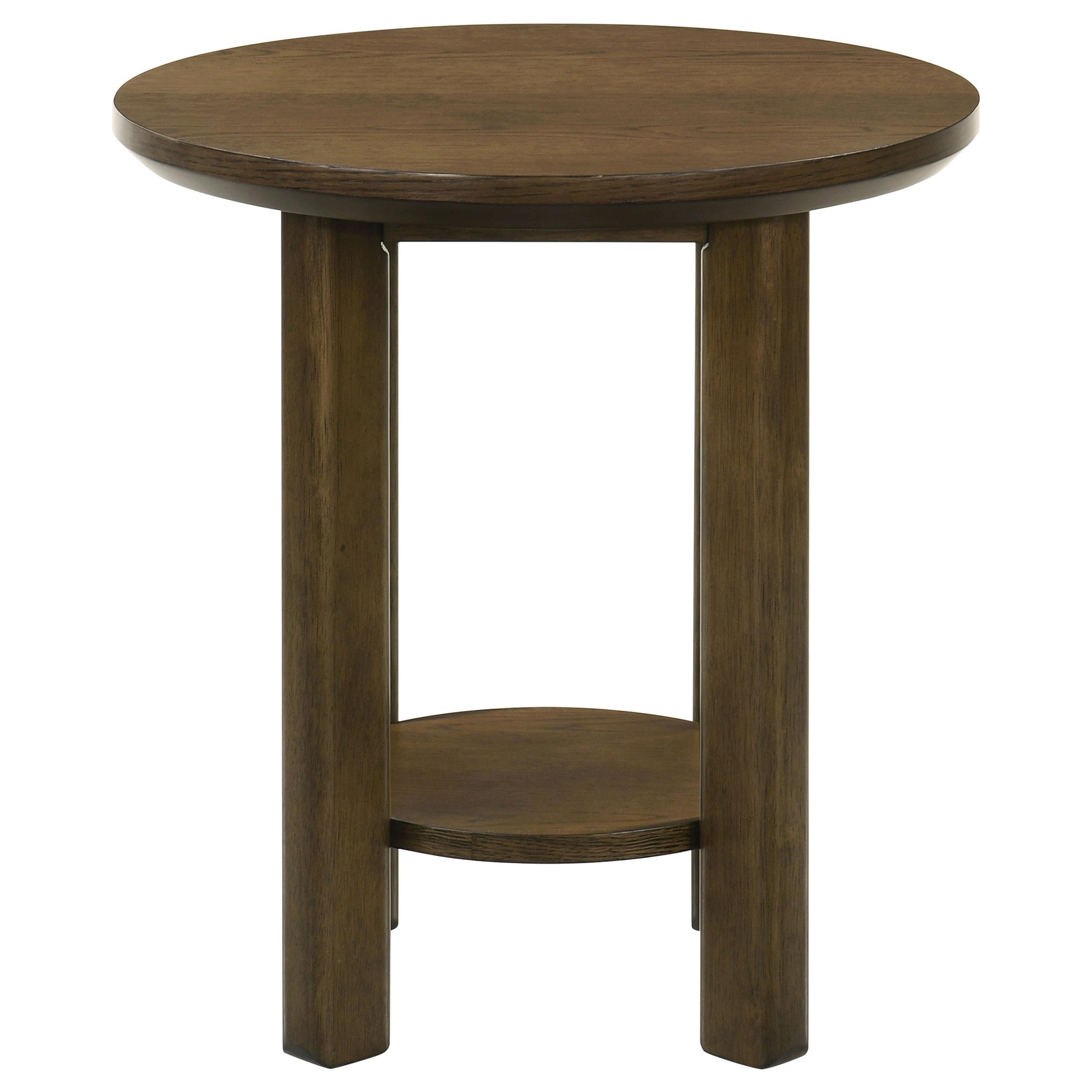 Ottowa Round Wood Side End Table with Shelf Brown - 706307