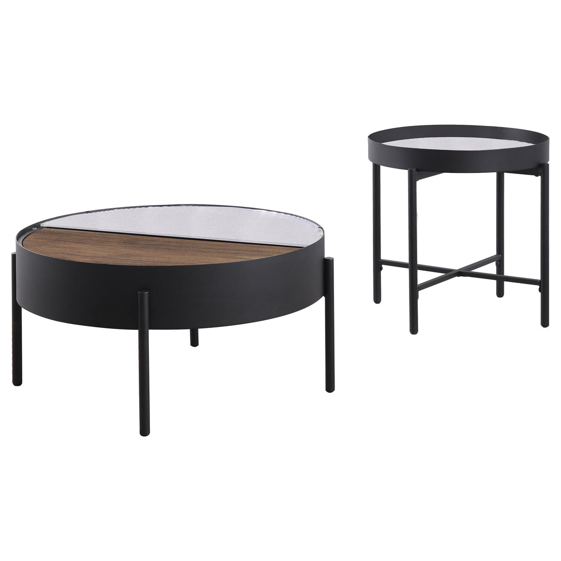 Ozella 2-piece Round Coffee and End Table Set Sandy Black - 707898-S2