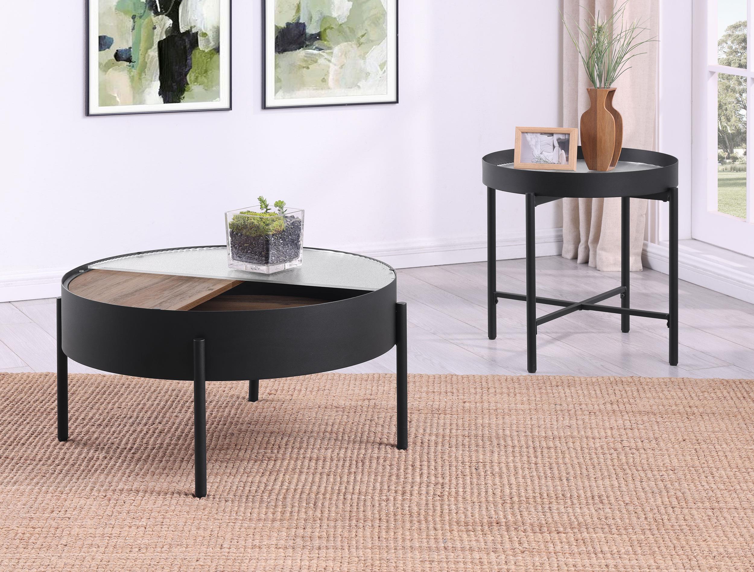 Ozella 2-piece Round Coffee and End Table Set Sandy Black - 707898-S2