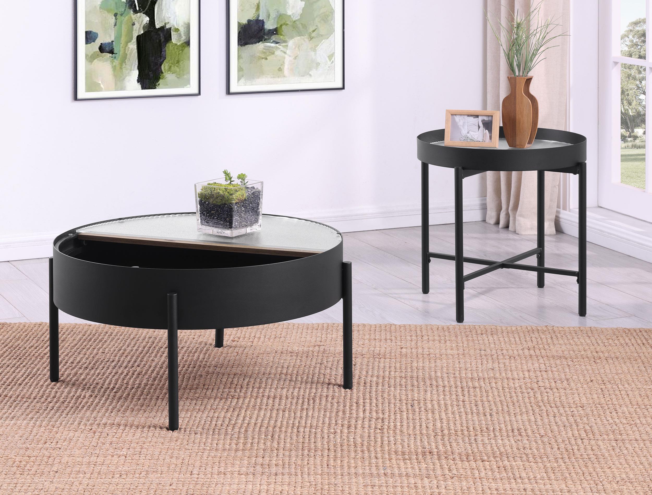 Ozella 2-piece Round Coffee and End Table Set Sandy Black - 707898-S2