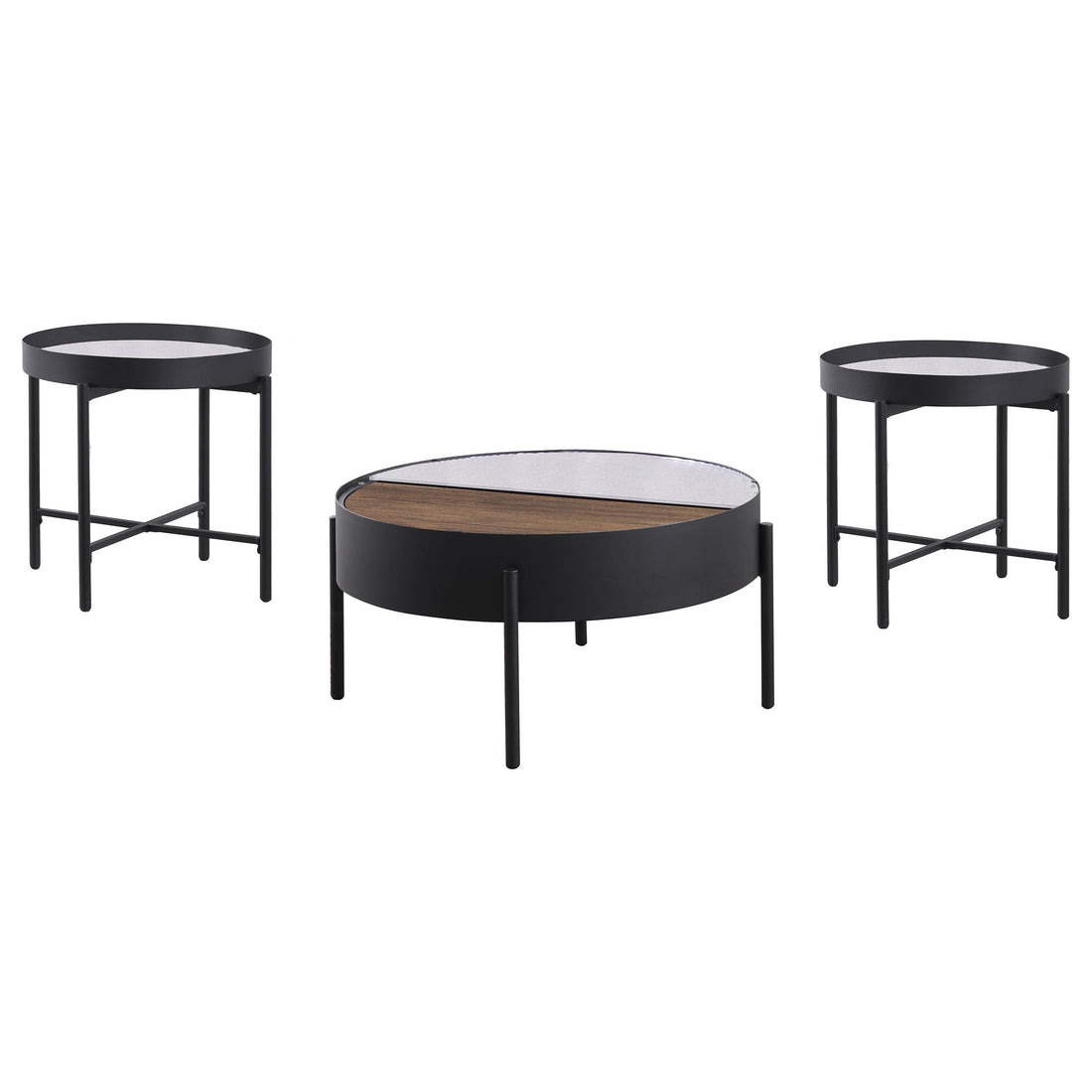Ozella 3-piece Round Coffee and End Table Set Sandy Black - 707898-S3