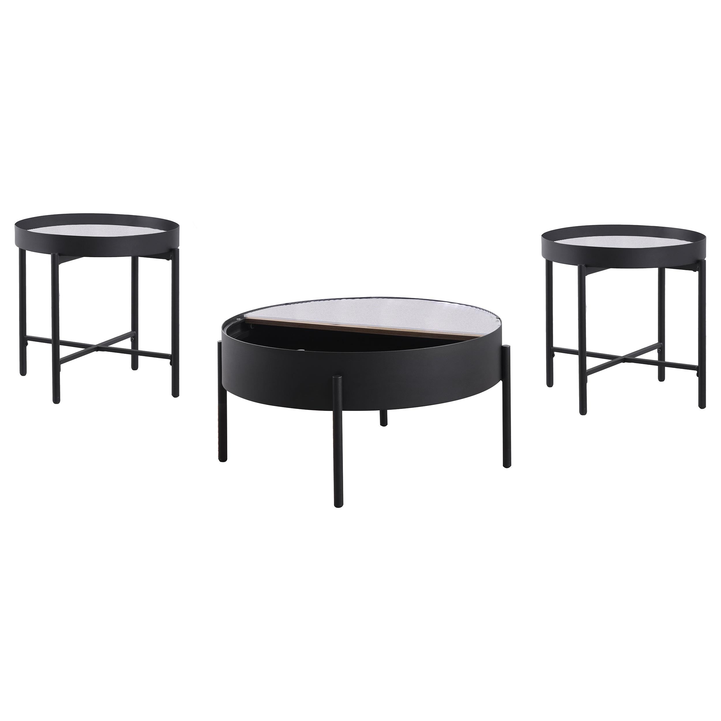 Ozella 3-piece Round Coffee and End Table Set Sandy Black - 707898-S3
