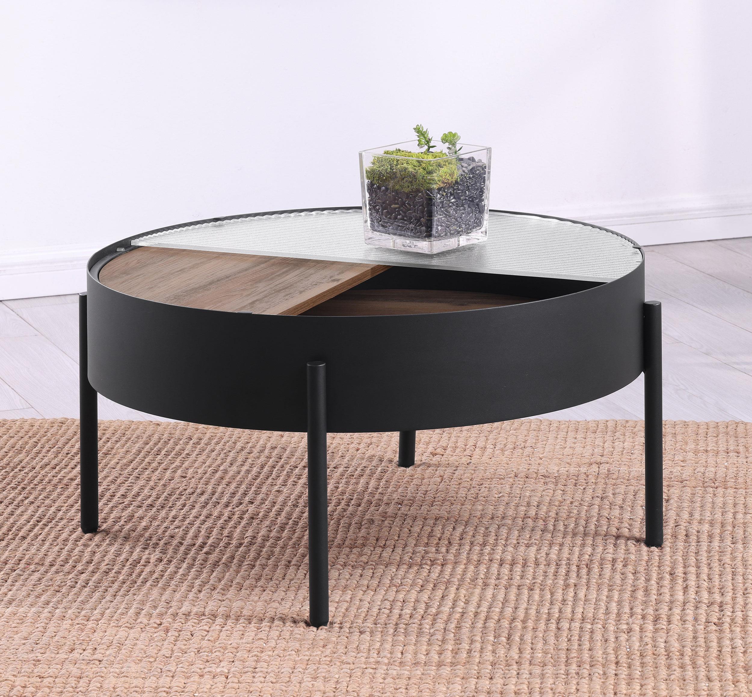 Ozella Round Coffee Table with Hidden Storage Sandy Black - 707898