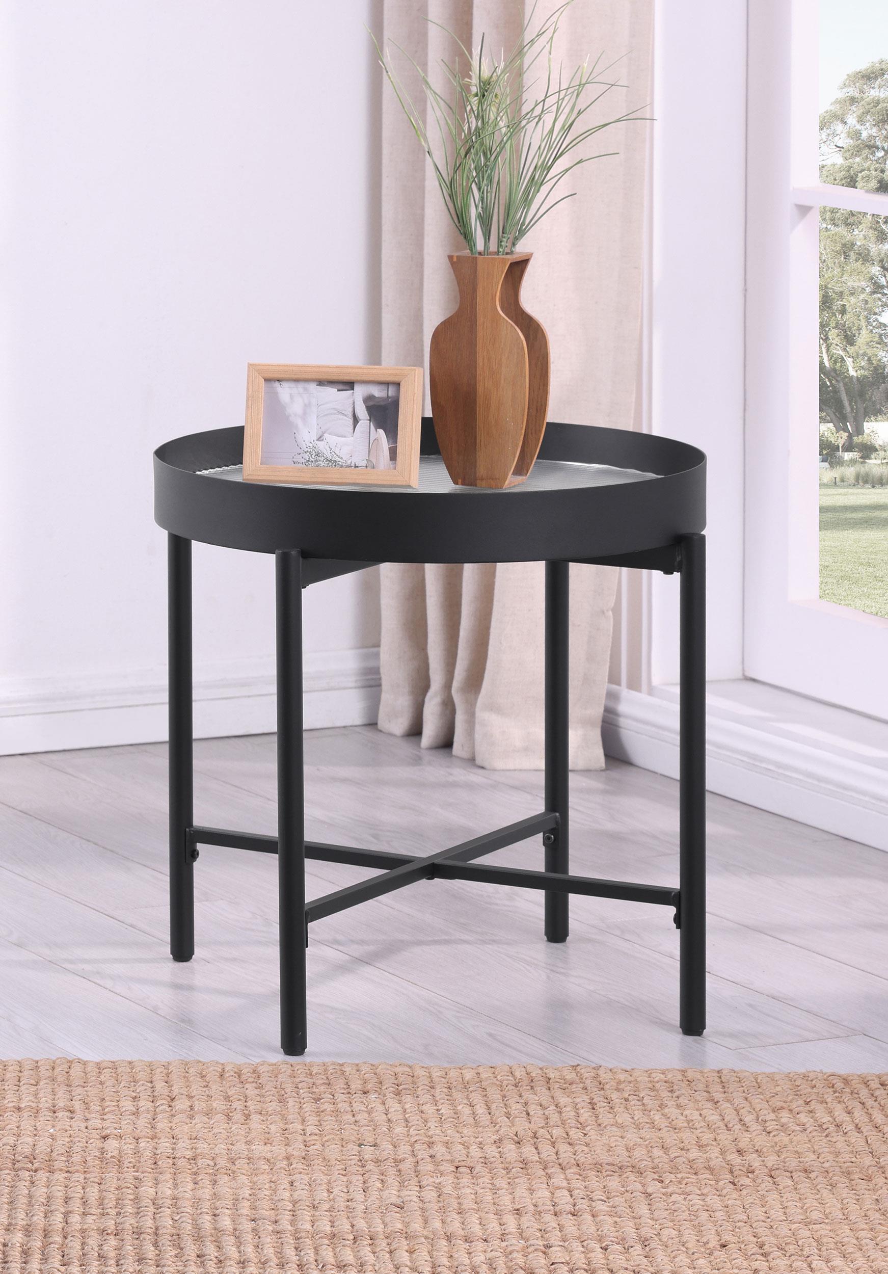 Ozella Round End Side Table with Recessed Top Sandy Black - 707897