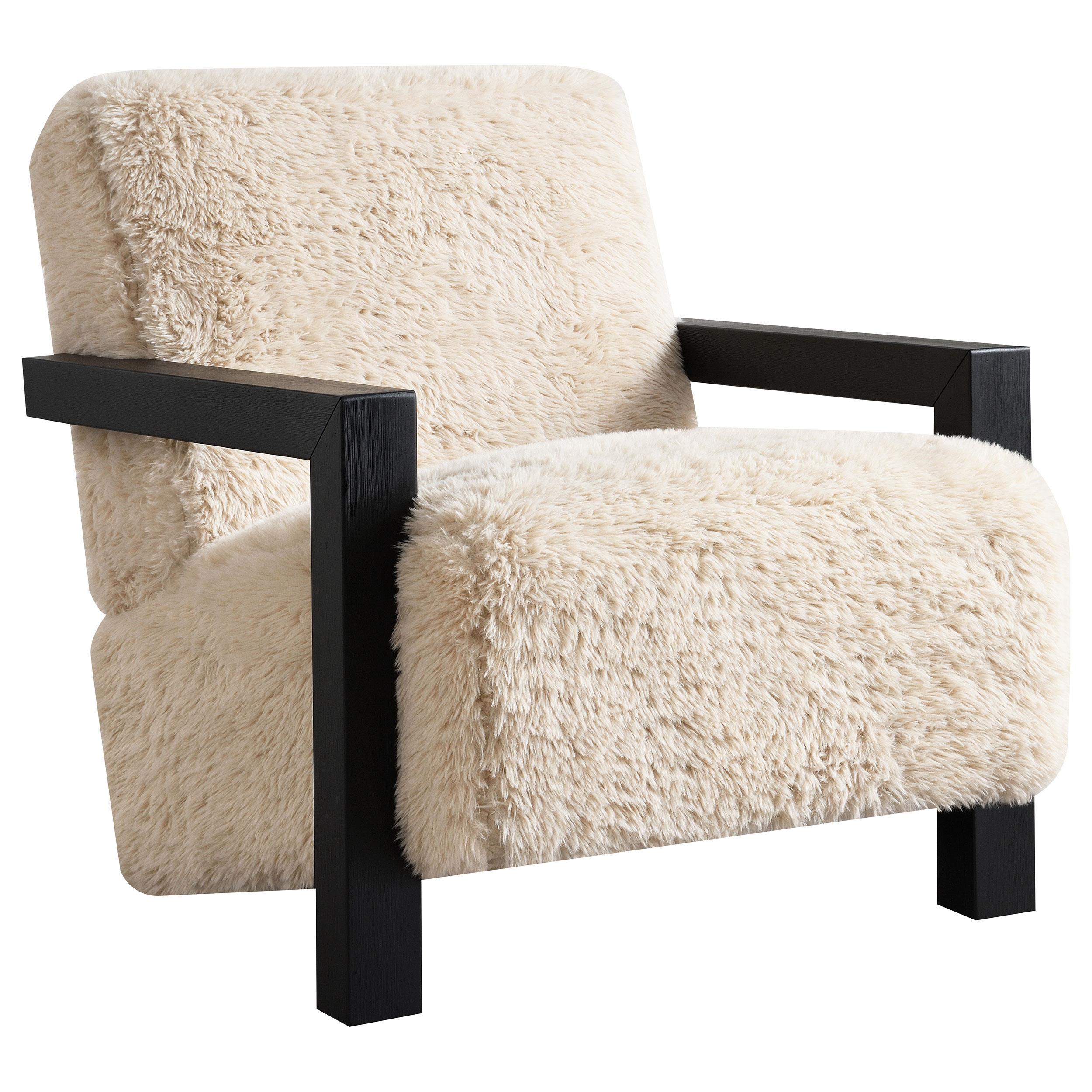Paquet Faux Fur Upholstered Chair Solid Wood Arms Latte - 907533