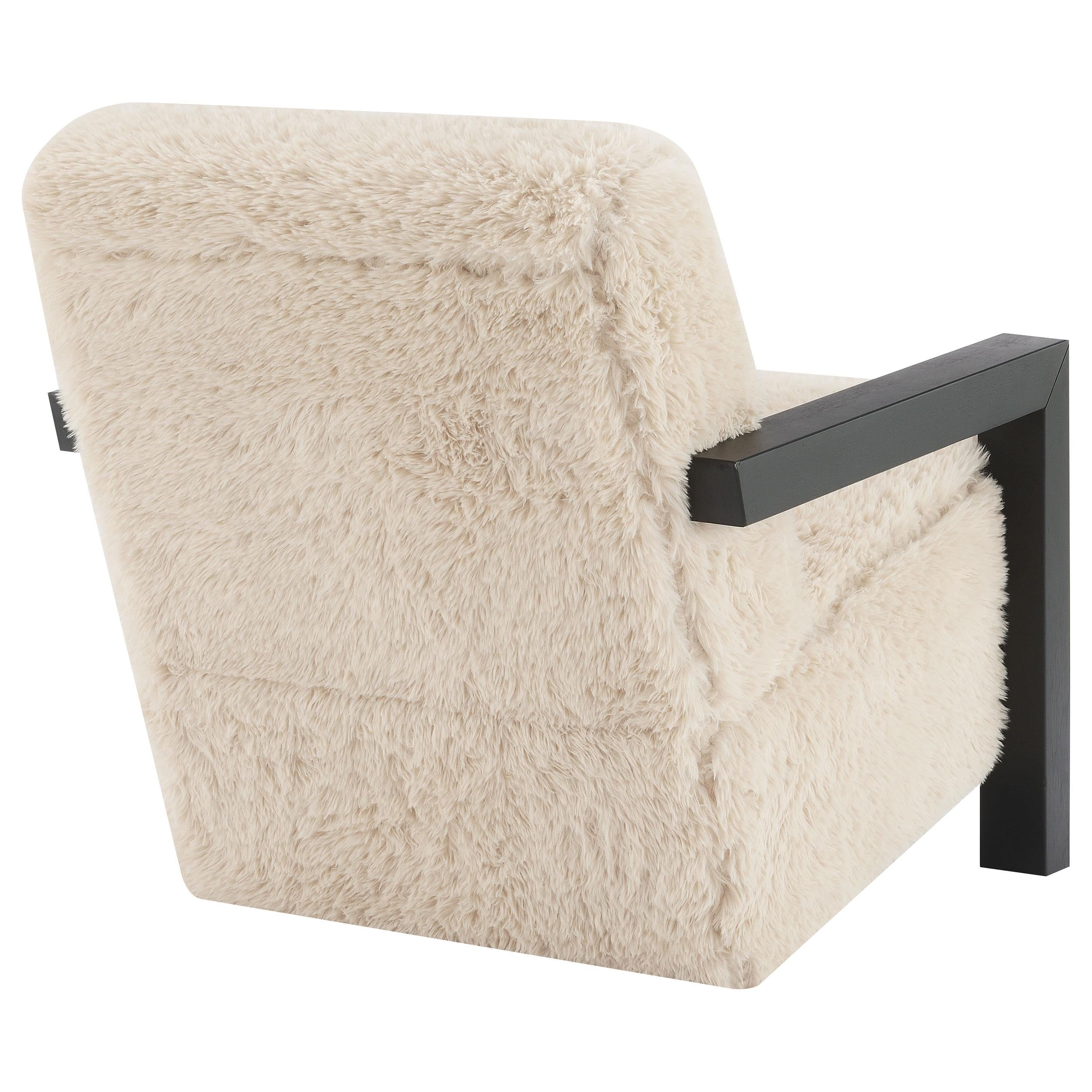 Paquet Faux Fur Upholstered Chair Solid Wood Arms Latte - 907533