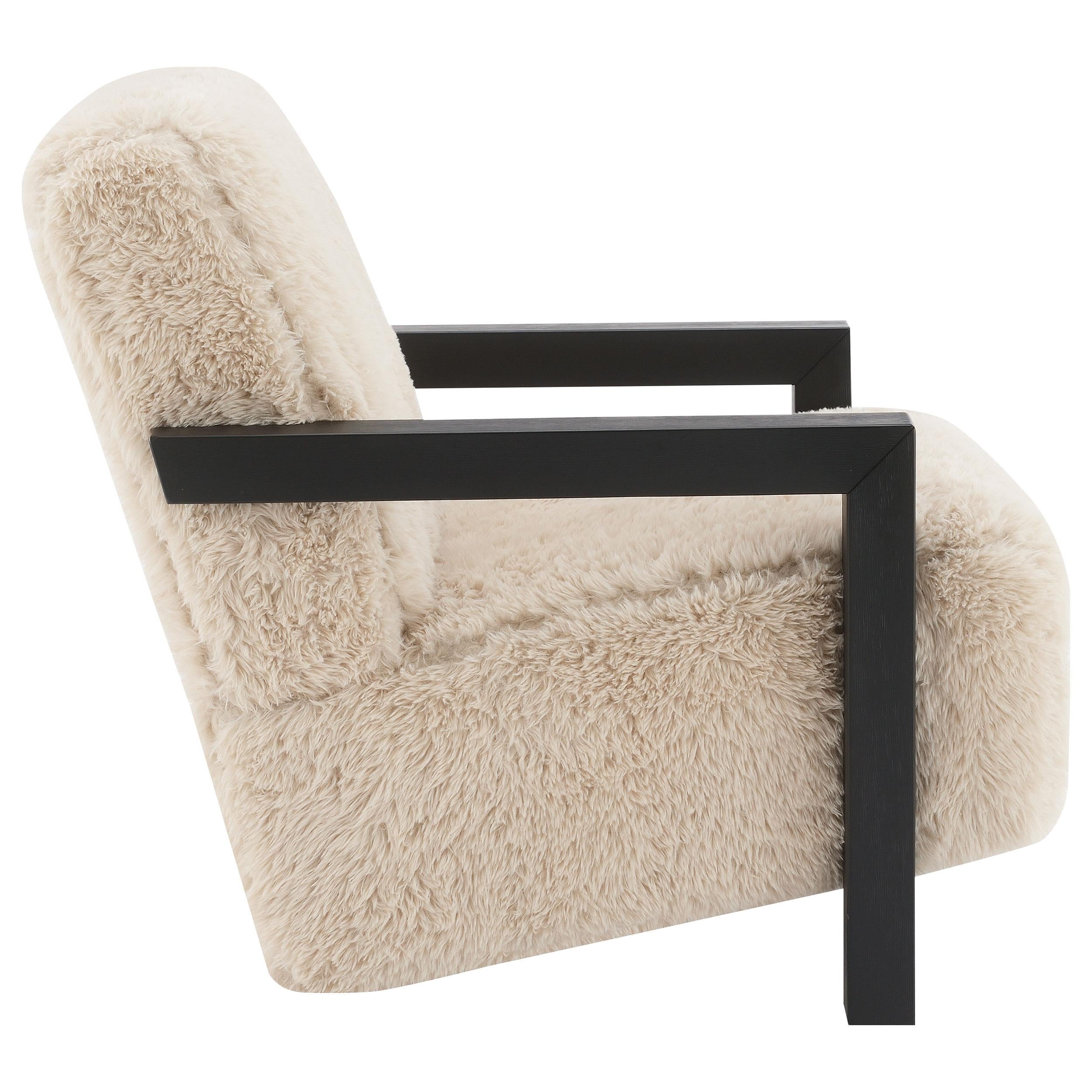Paquet Faux Fur Upholstered Chair Solid Wood Arms Latte - 907533