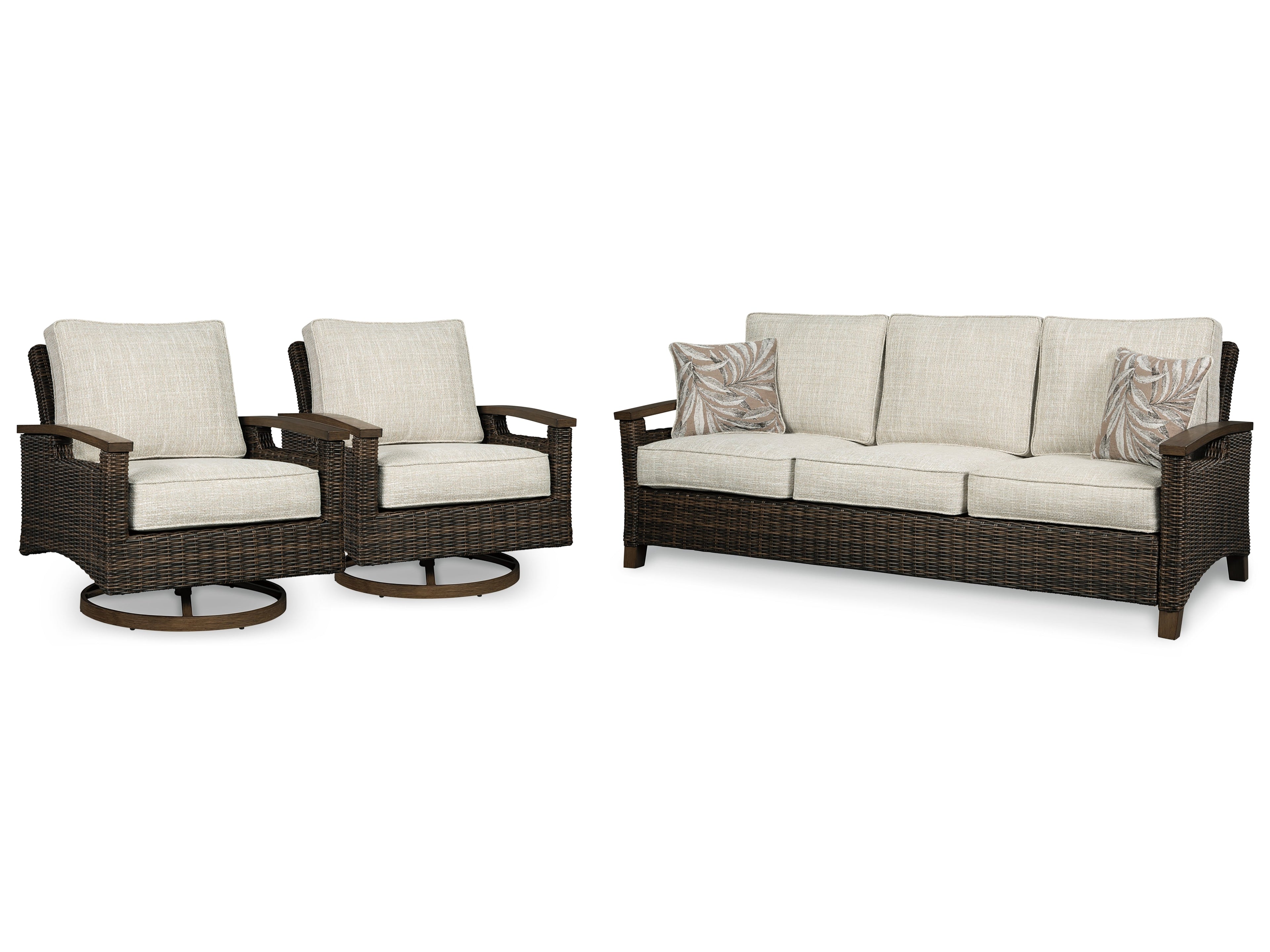 Paradise Trail Outdoor Sofa with 2 Lounge Chairs in Medium Brown - PKG014562