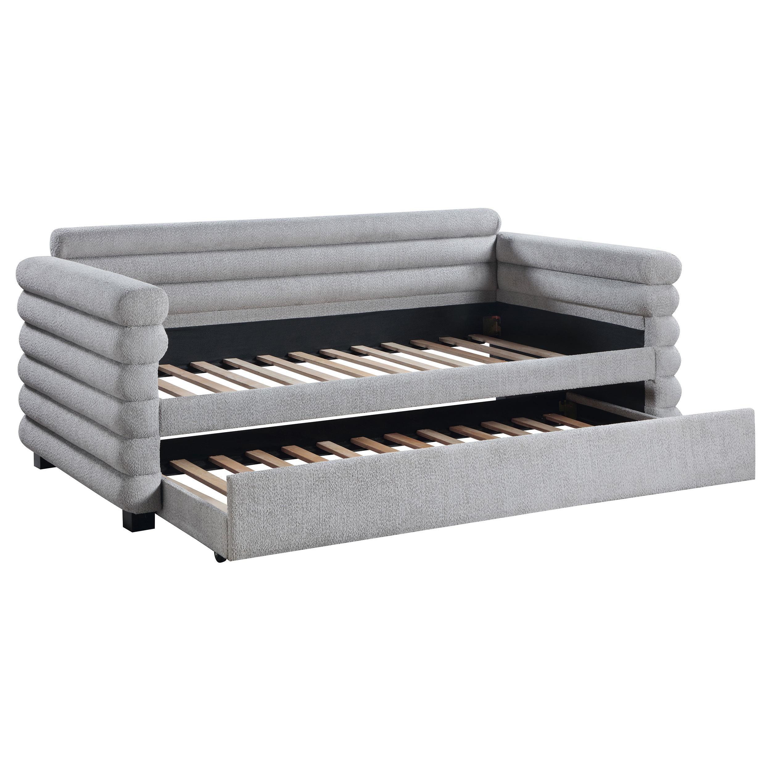 Patricia Boucle Upholstered Twin Day Bed with Trundle Grey - 300718
