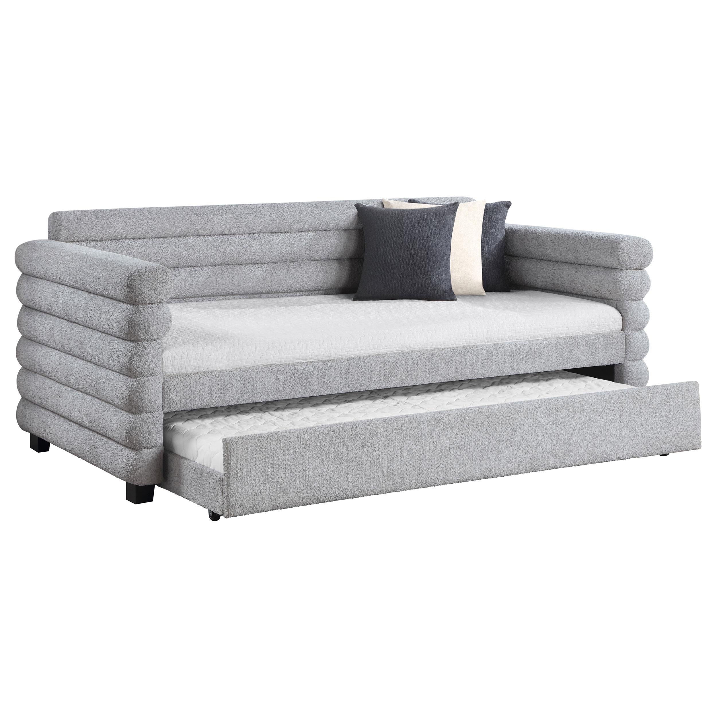 Patricia Boucle Upholstered Twin Day Bed with Trundle Grey - 300718