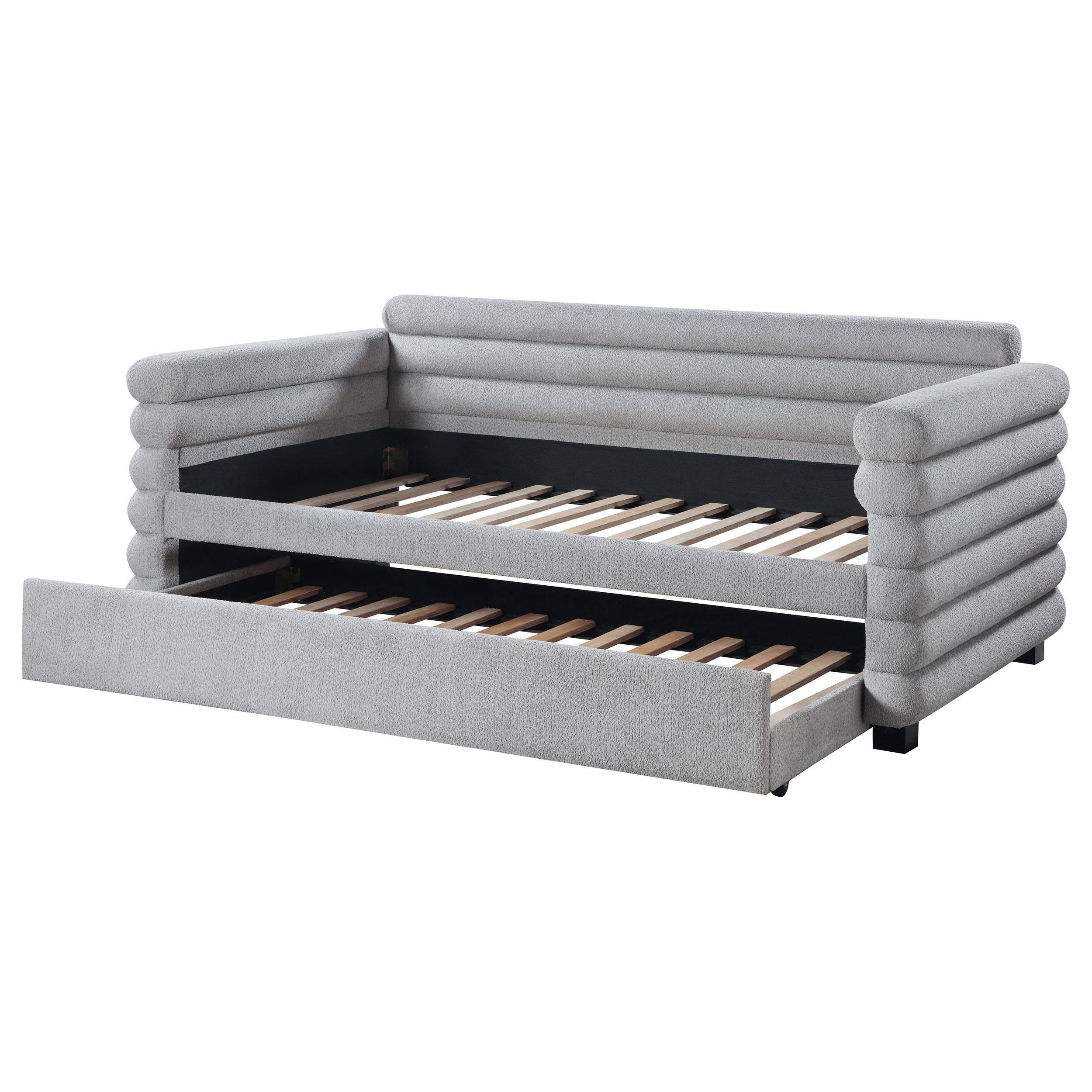 Patricia Boucle Upholstered Twin Day Bed with Trundle Grey - 300718
