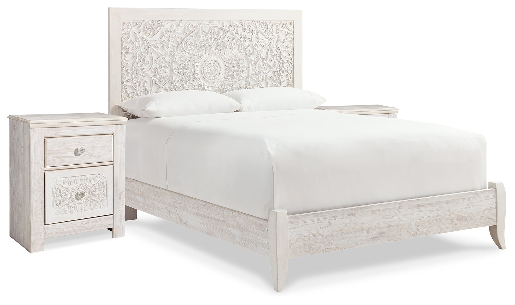 Paxberry Whitewash Queen Panel Bed and 2 Nightstands - B181B30
