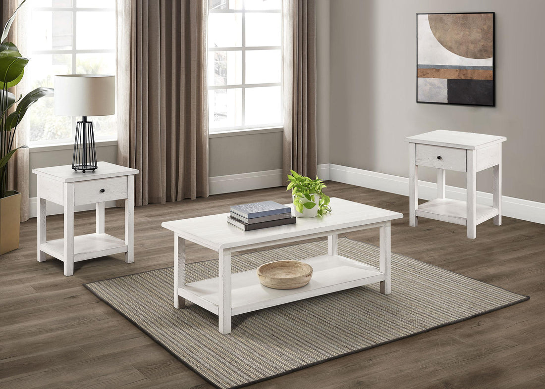 Payne 3-piece Coffee and 1-drawer End Table Set White - 710558-S3