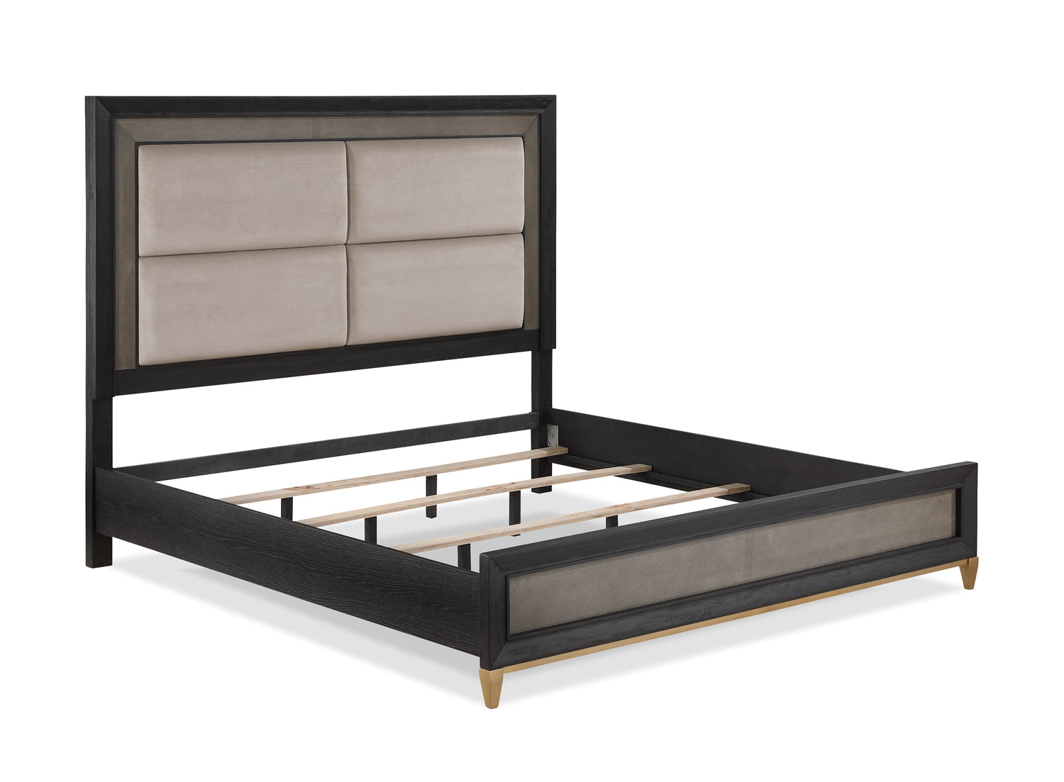 Payson Black/Brown Queen Upholstered Panel Bed - SET | B1200-Q-HB | B1200-Q-FB | B1200-KQ-RAIL