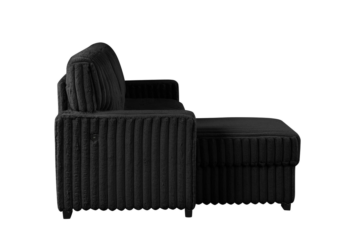 Poland Black Reversible Sectional With Pull-Out Bed - POLAND BLACK